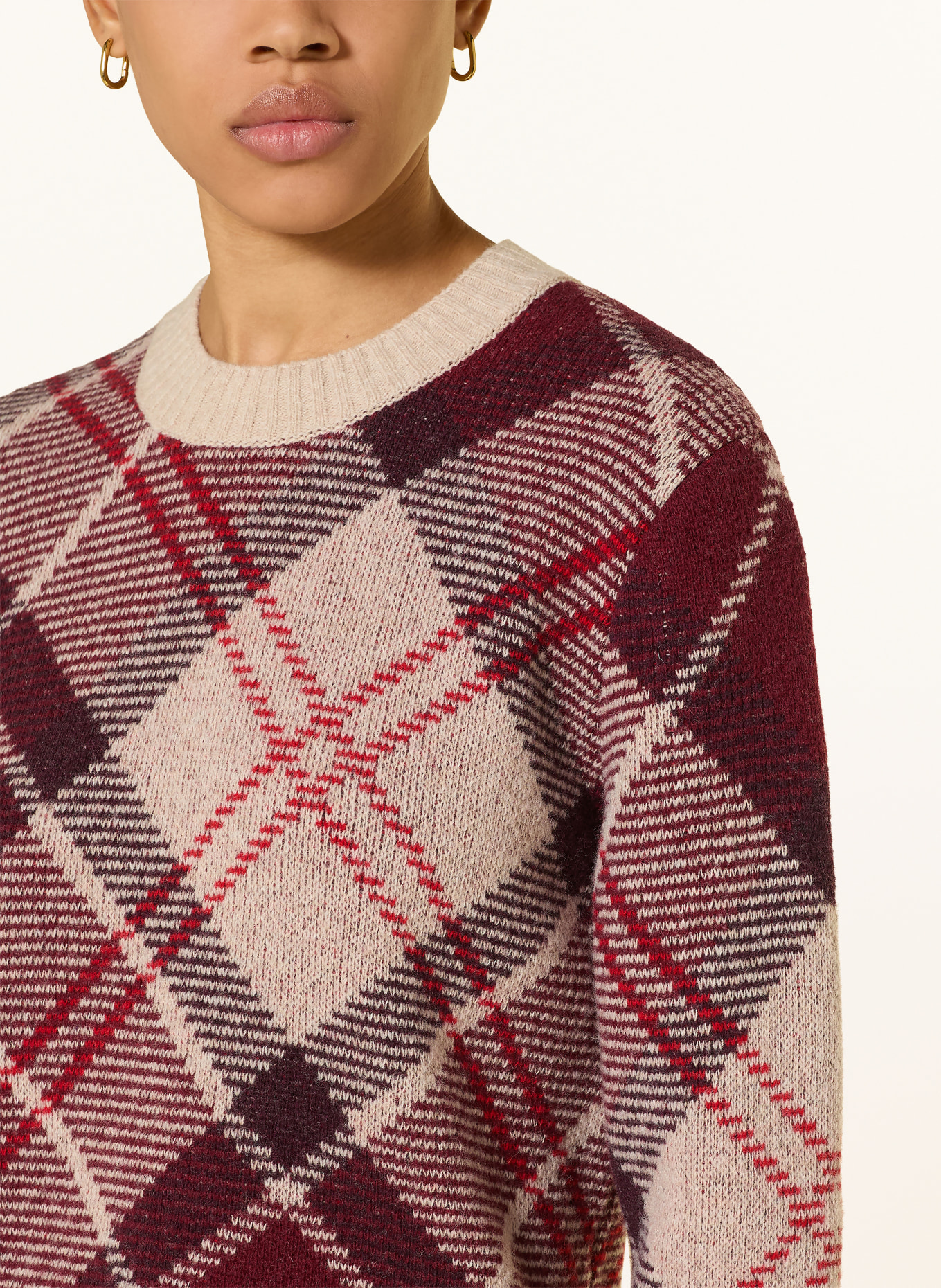Barbour Trui STEVIE: DONKERROOD / BEIGE / ROOD