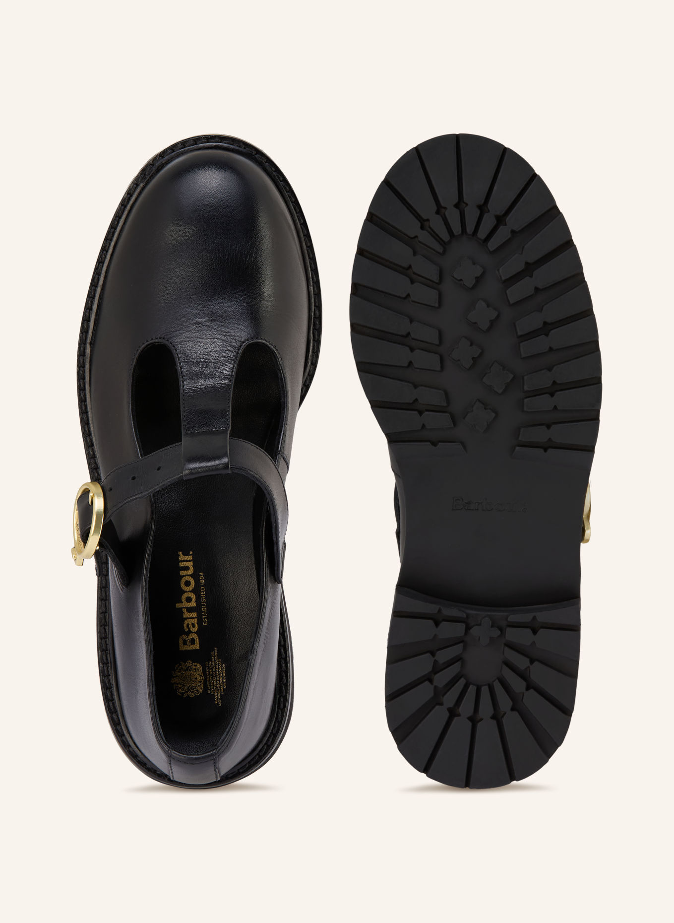 Barbour RYTON Mary Jane Loafers: BLACK / GOLD