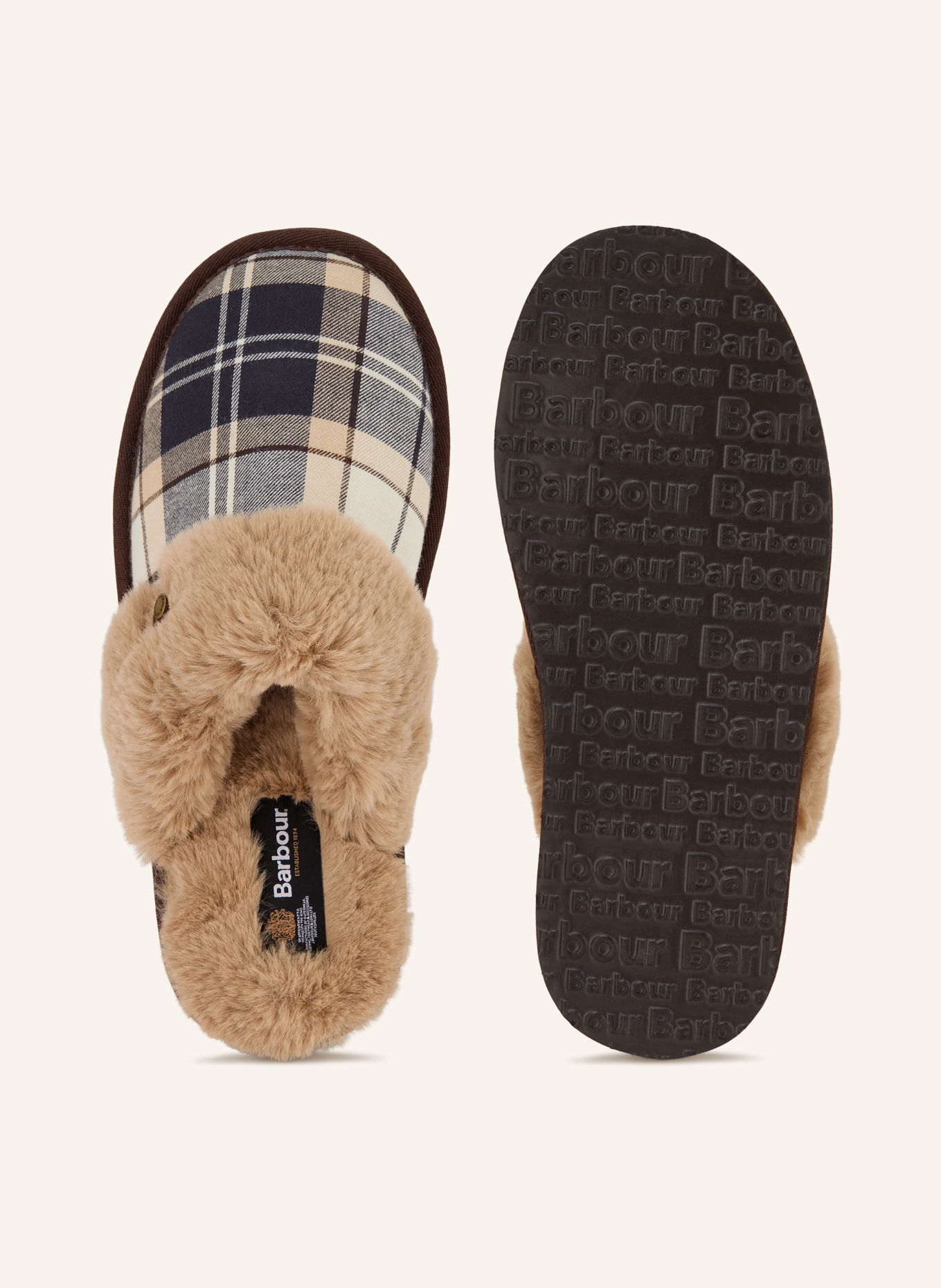 Barbour CLAUDIA slippers with faux fur: BROWN / BEIGE / BLUE