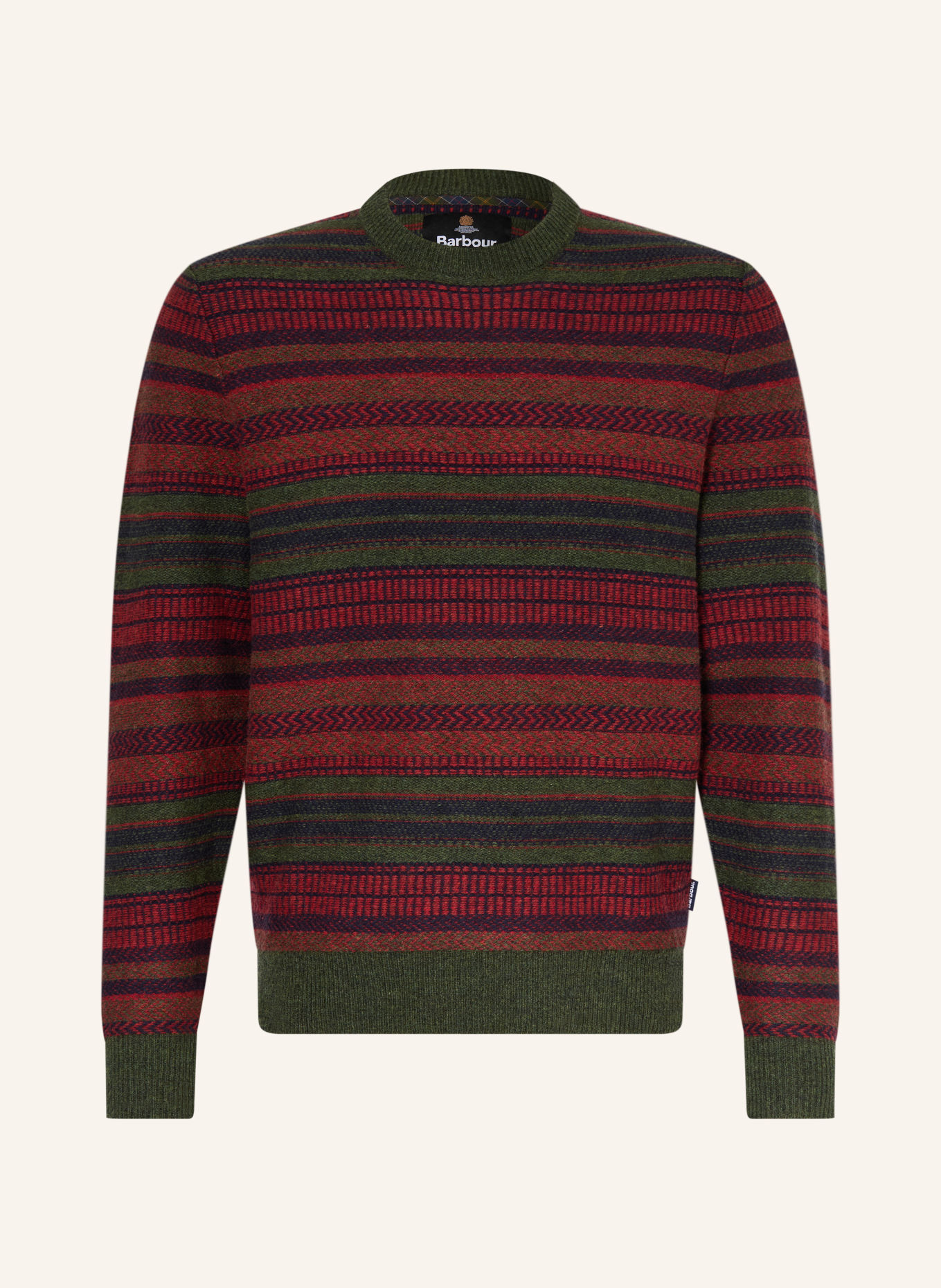 Barbour Trui HIGHSTED: GROEN / DONKERROOD / DONKERBLAUW