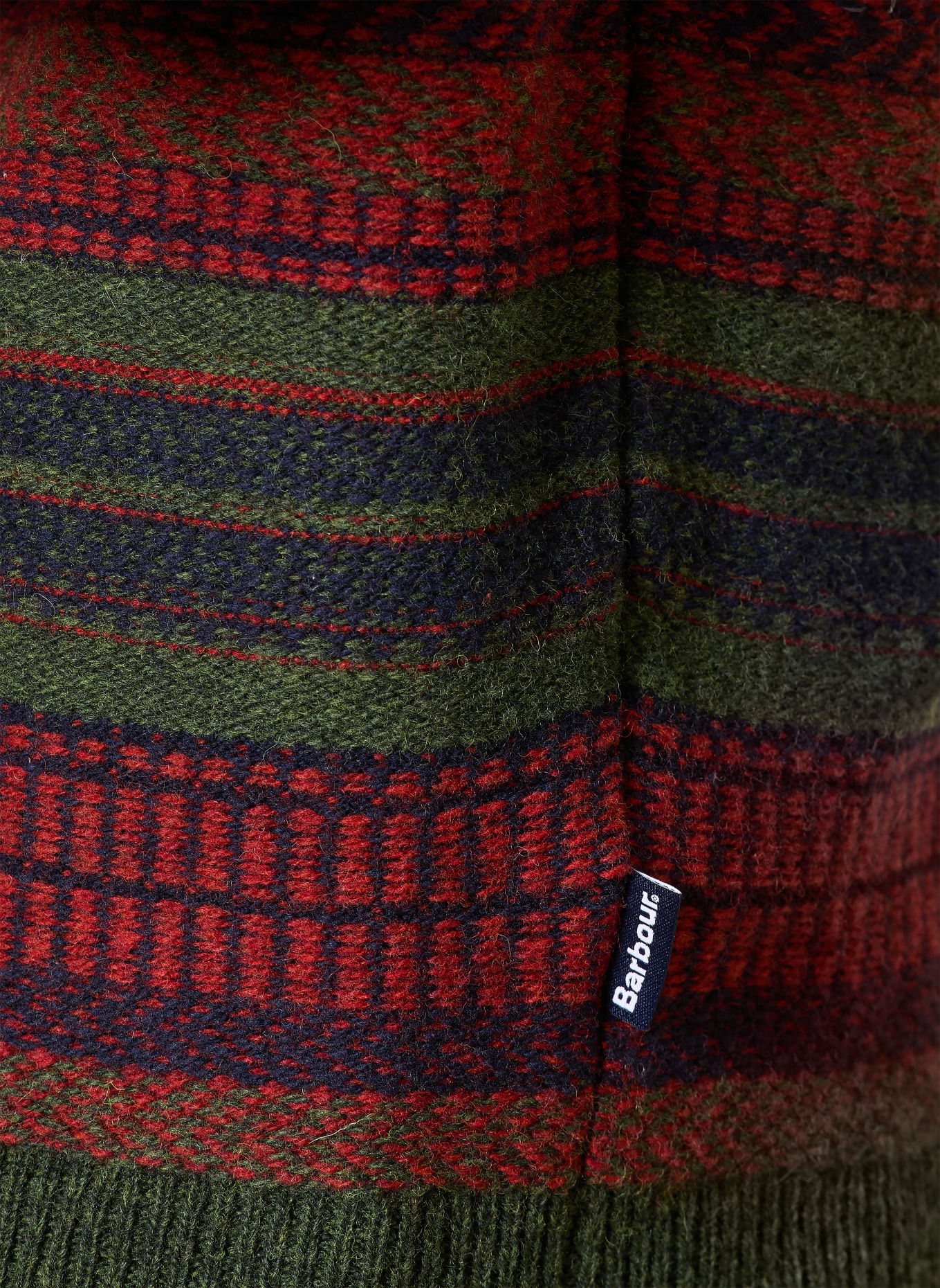 Barbour Trui HIGHSTED: GROEN / DONKERROOD / DONKERBLAUW