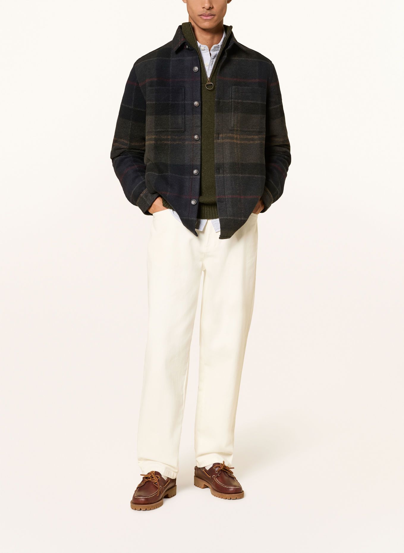 Barbour Flanell-Overshirt WOODLANE: SCHWARZ / DUNKELROT / DUNKELGRÜN