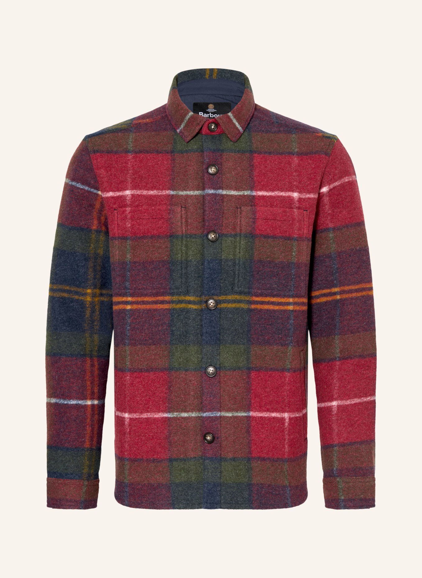 Barbour WOODLANE Flannel Overshirt: DARK RED / DARK GREEN / DARK BLUE