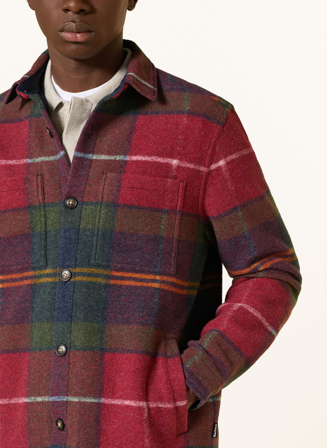 Barbour WOODLANE Flannel Overshirt: DARK RED / DARK GREEN / DARK BLUE