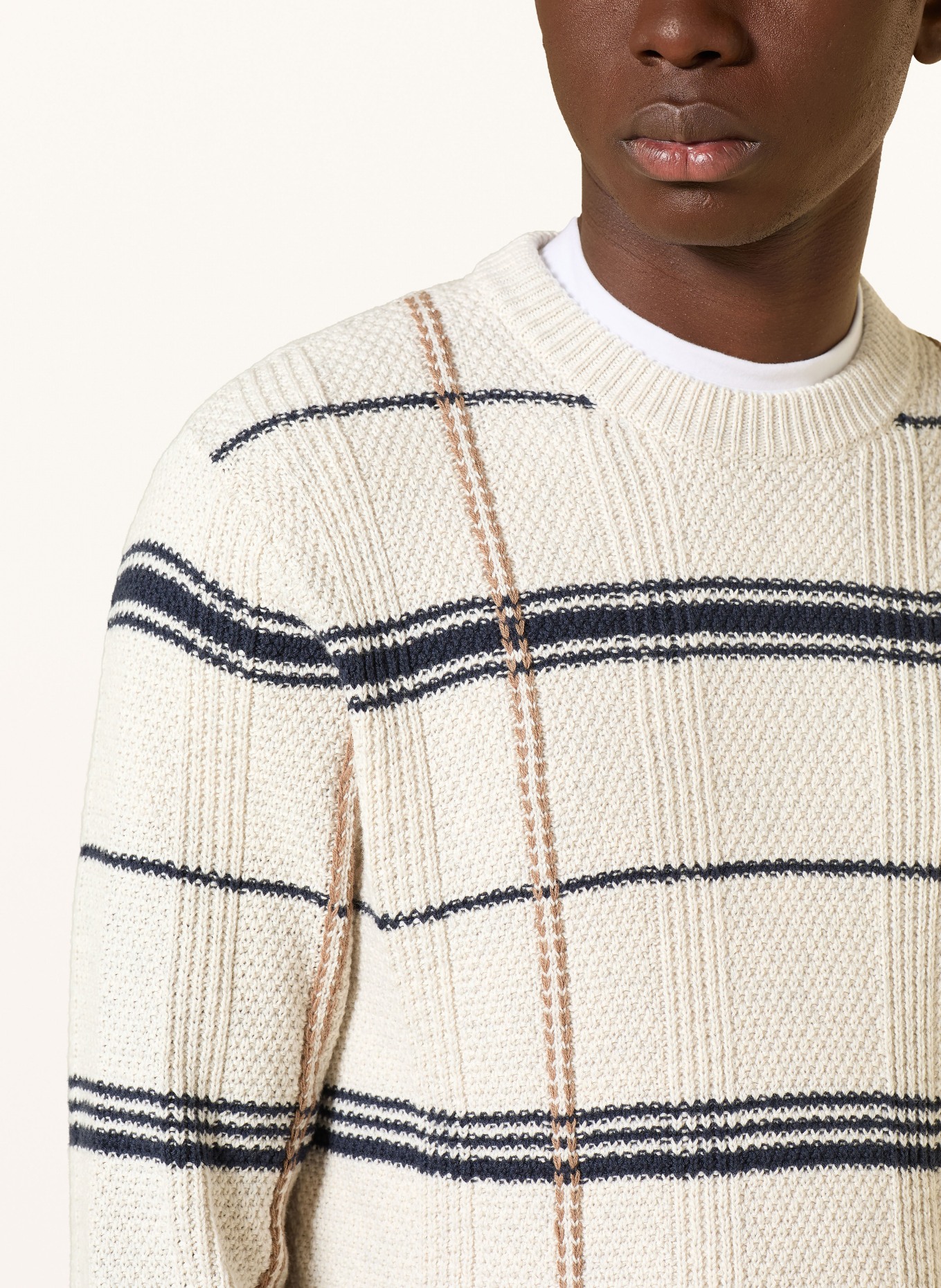 Barbour Pullover FASEY: ECRU / BRAUN / DUNKELBLAU