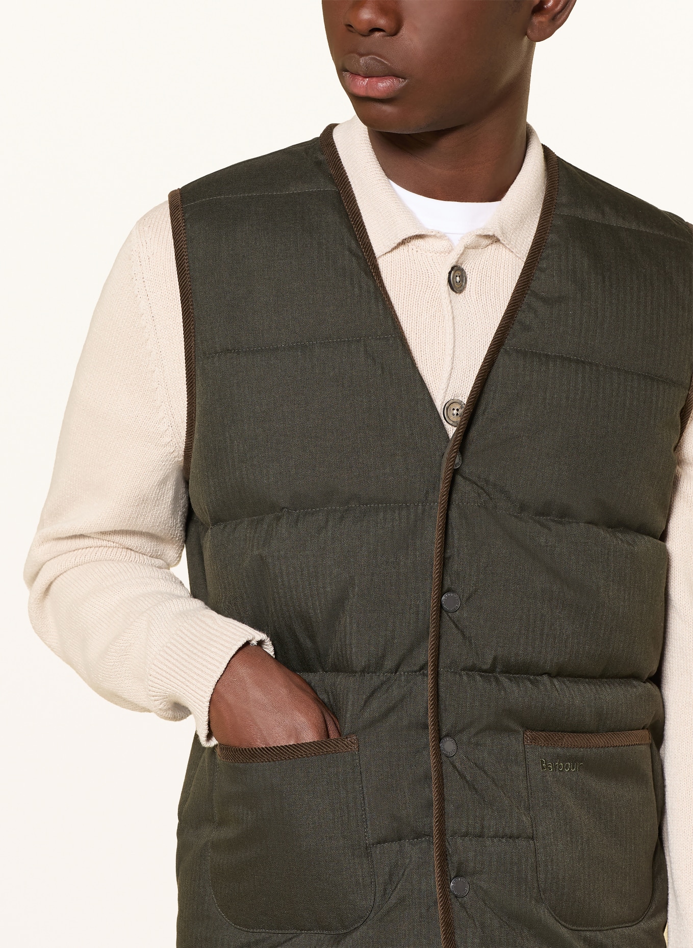 Barbour EASTHILL Quilted Vest: DARK GREEN / DARK BROWN