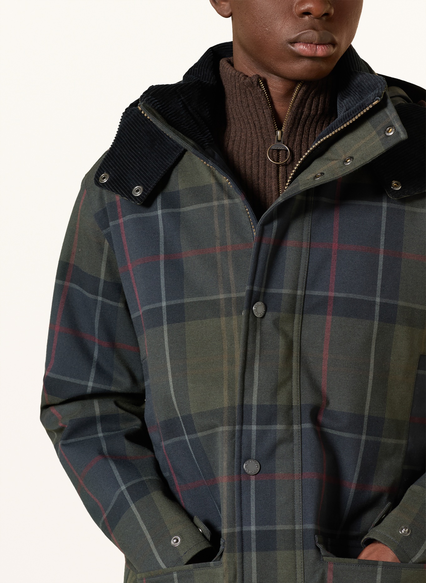 Barbour Parka LONNEN mit abnehmbarer Kapuze: DUNKELBLAU / DUNKELROT / DUNKELGRÜN