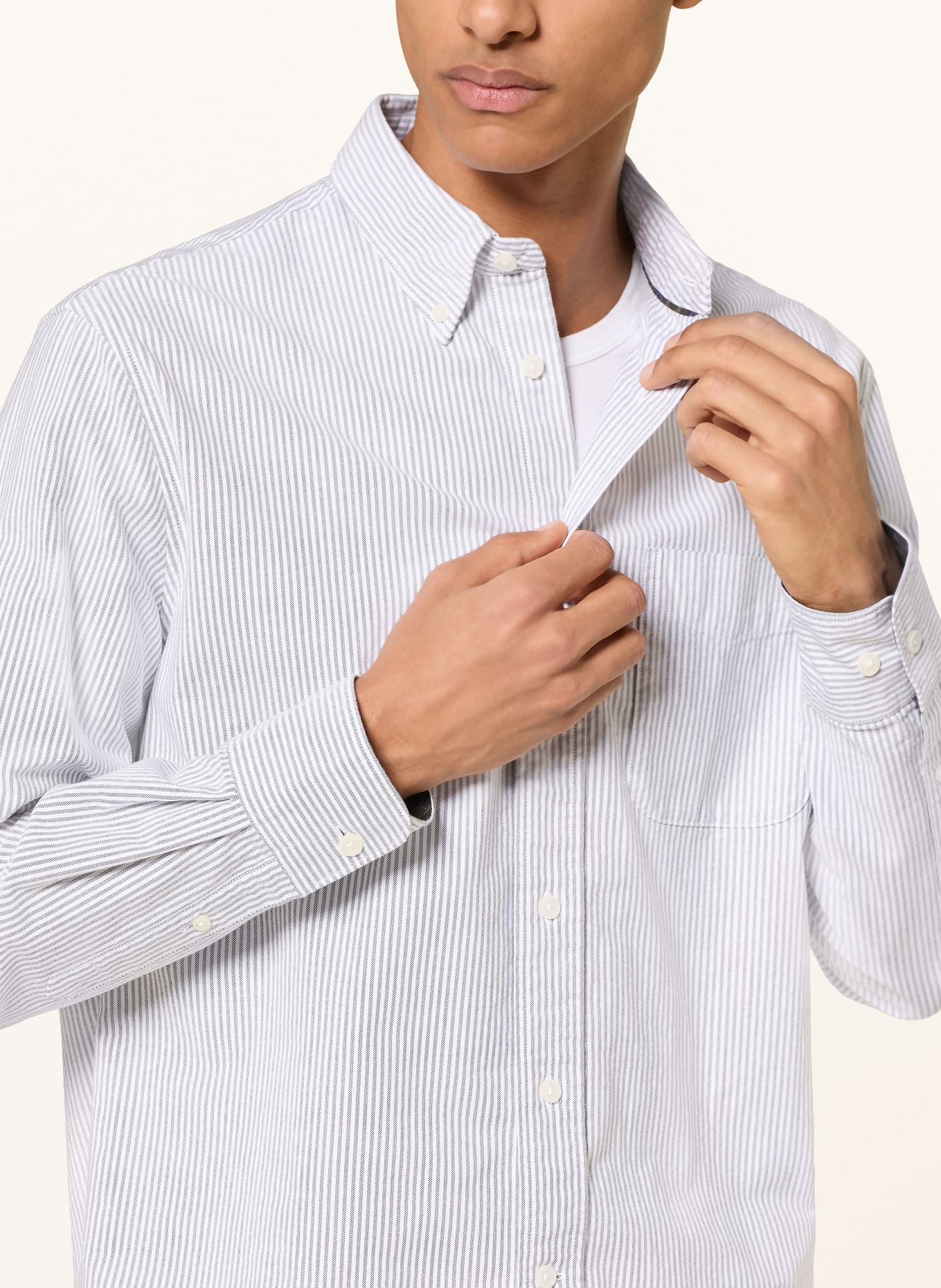 Barbour AUTHENTIC Comfort Fit Shirt: WHITE / DARK GREEN