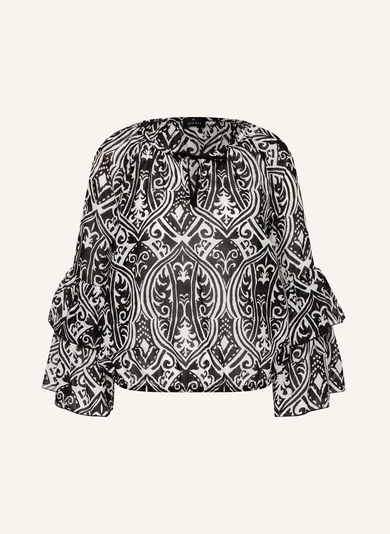 monari Blusenshirt mit 3/4-Arm und Rüschen: SCHWARZ / WEISS