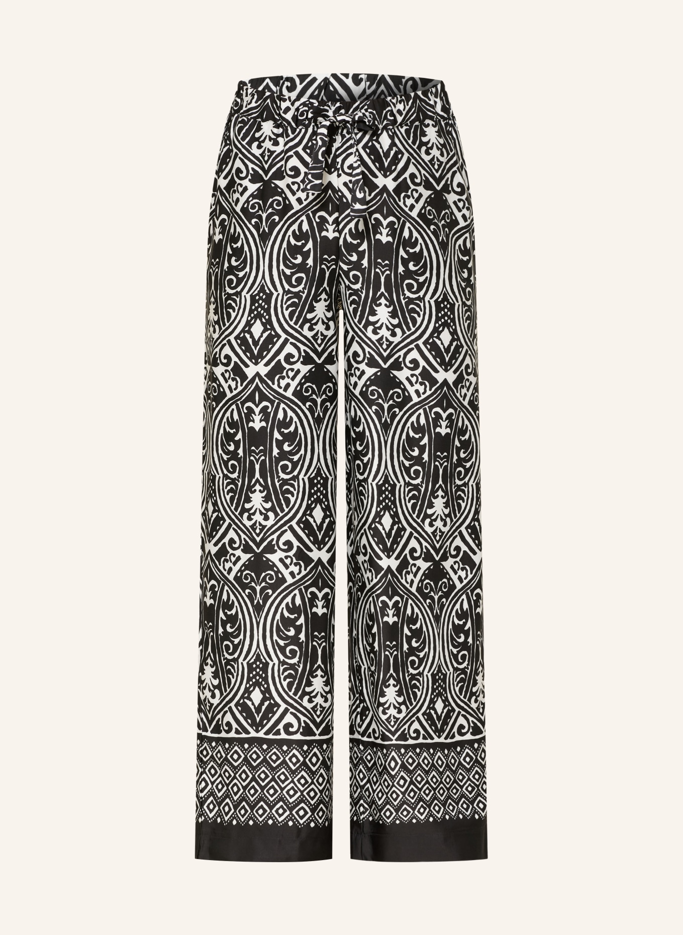 monari Saténové kalhoty s volánky: ČERNÁ / BÍLÁ