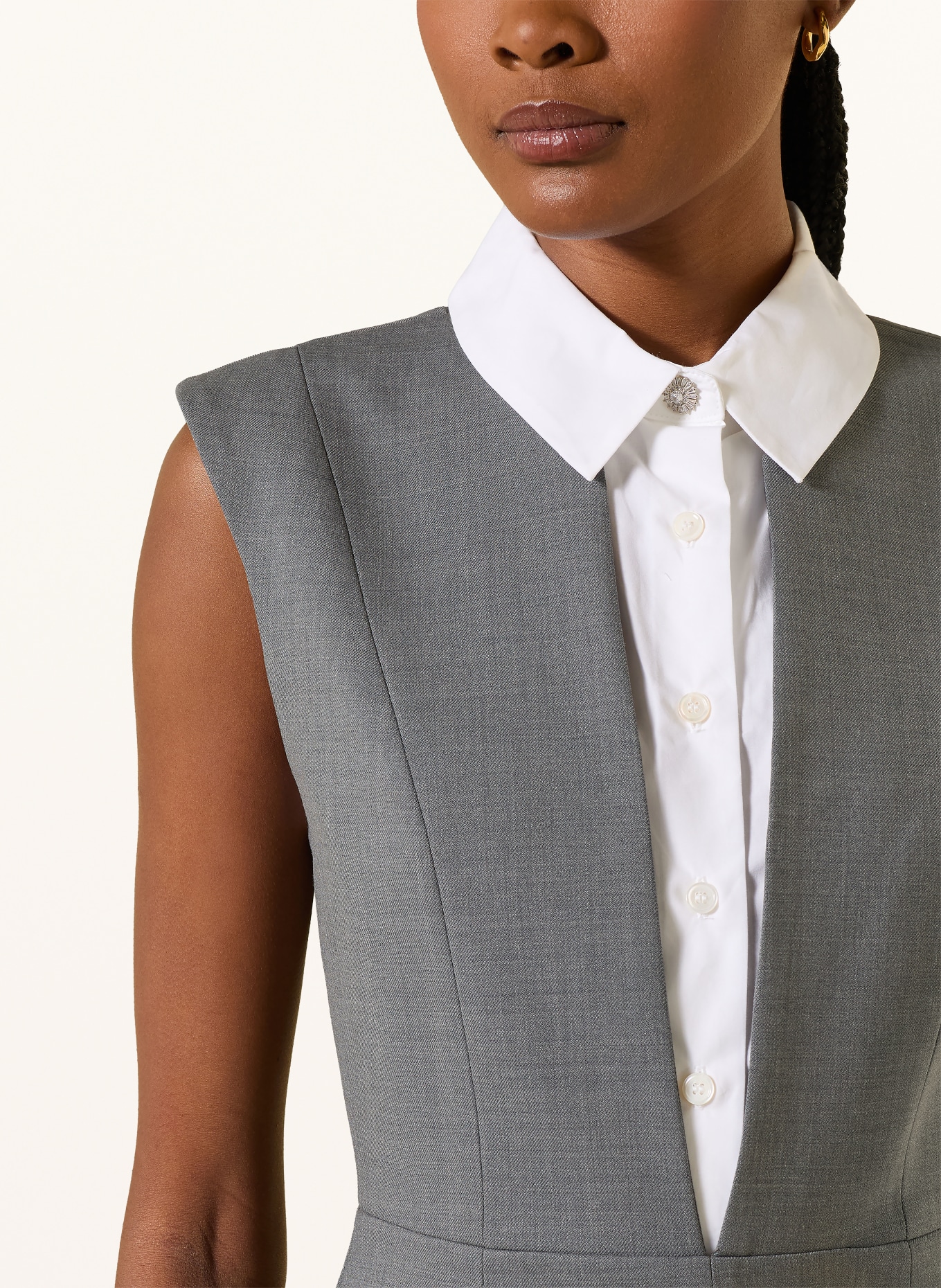 maje Kleid im Materialmix: GRAU / WEISS