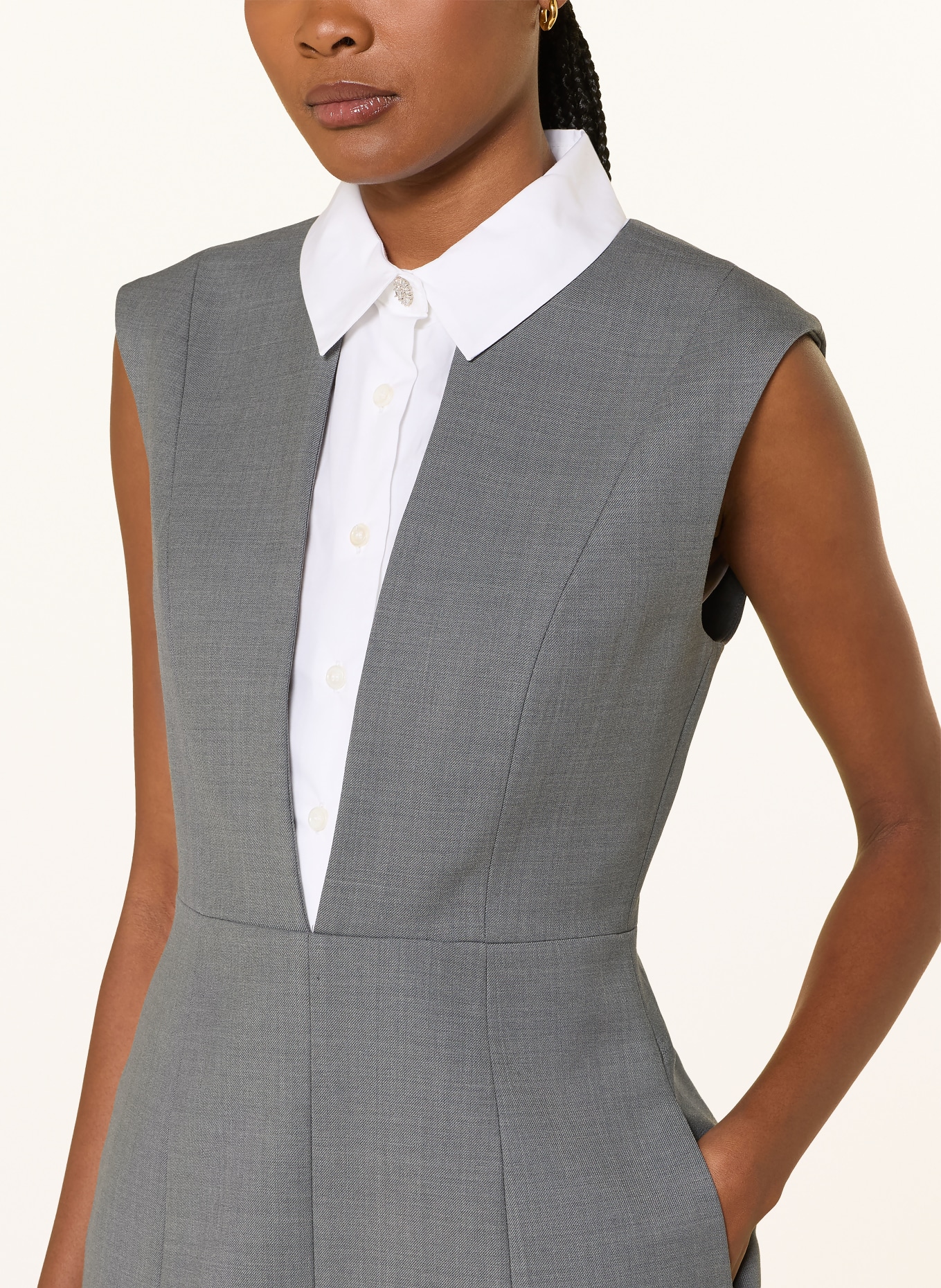 maje Kleid im Materialmix: GRAU / WEISS