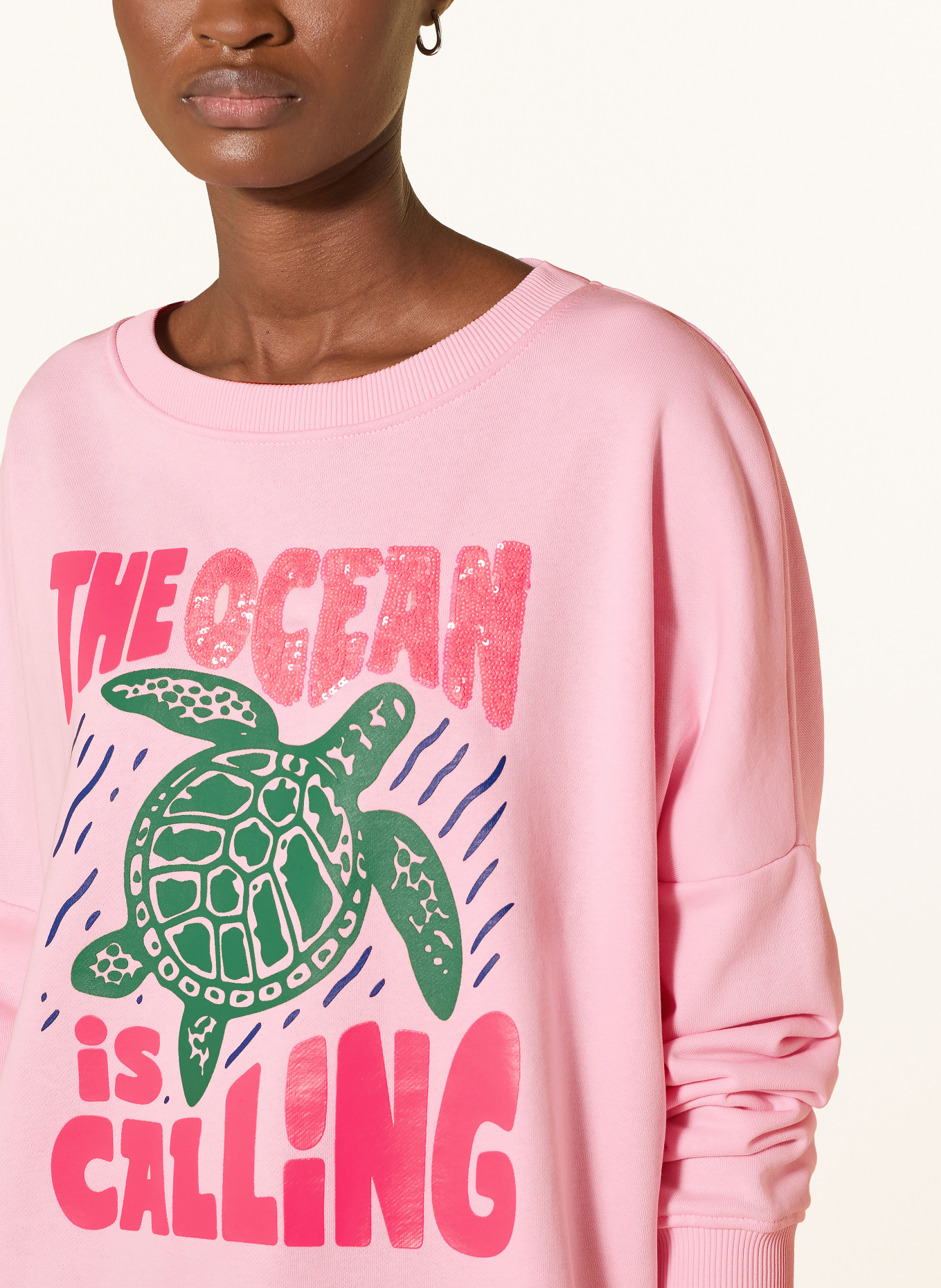 miss goodlife Sweatshirt mit Pailletten: HELLROSA / NEONROSA / GRÜN