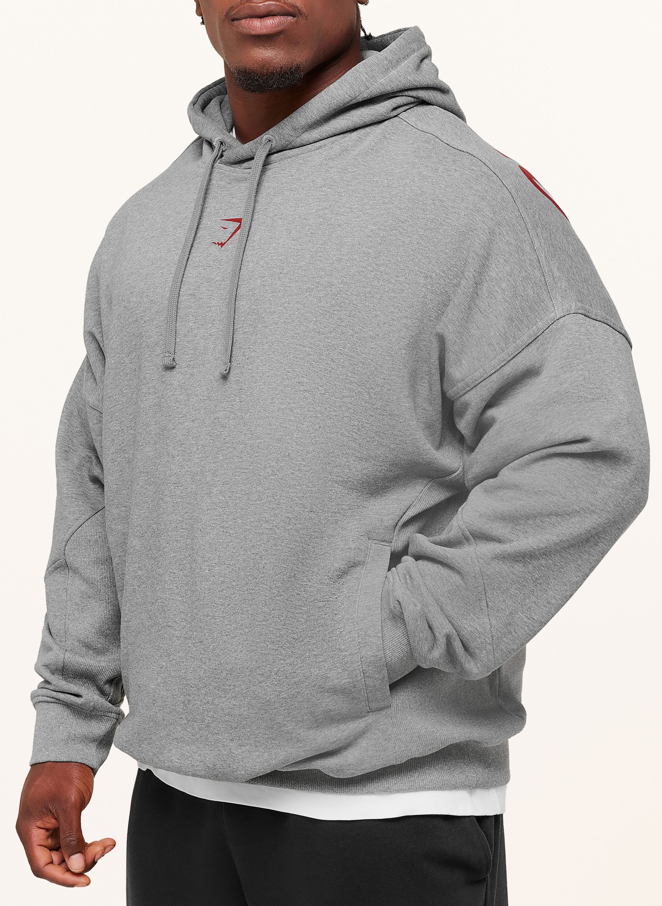 GYMSHARK Oversized-Hoodie POWER ORIGINALS: GRAU / DUNKELROT