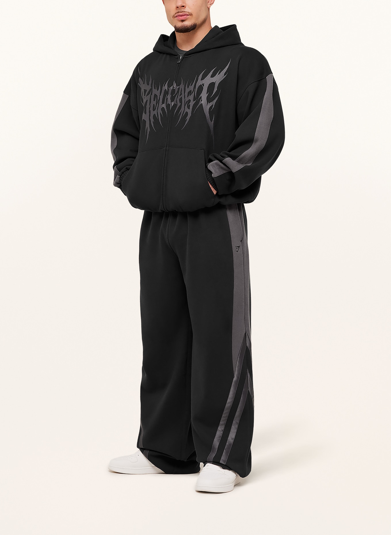 GYMSHARK Oversized-Sweatjacke: SCHWARZ / DUNKELGRAU