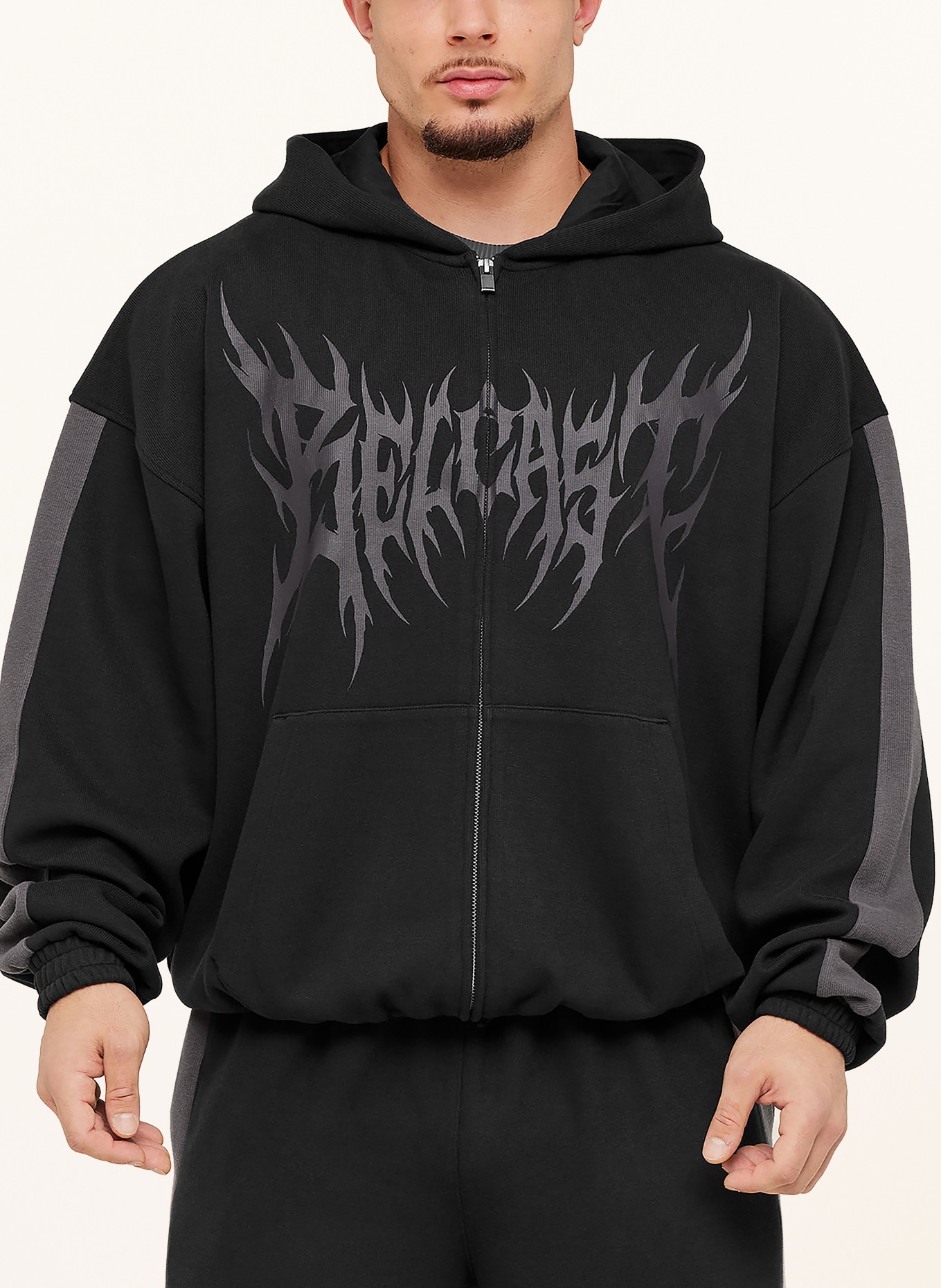 GYMSHARK Oversized-Sweatjacke: SCHWARZ / DUNKELGRAU