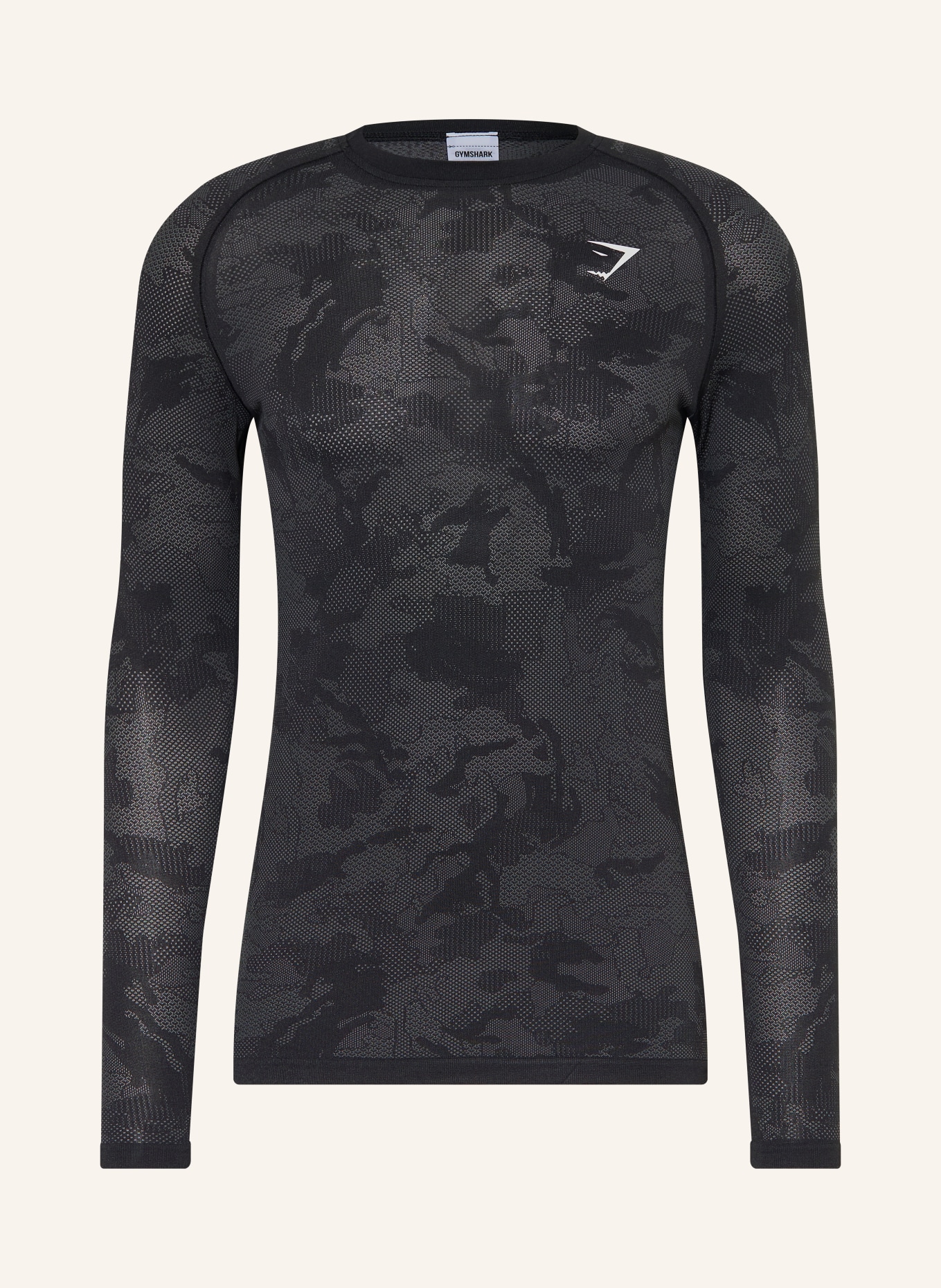 GYMSHARK Longsleeve GEO SEAMLESS: SCHWARZ / DUNKELGRAU / WEISS