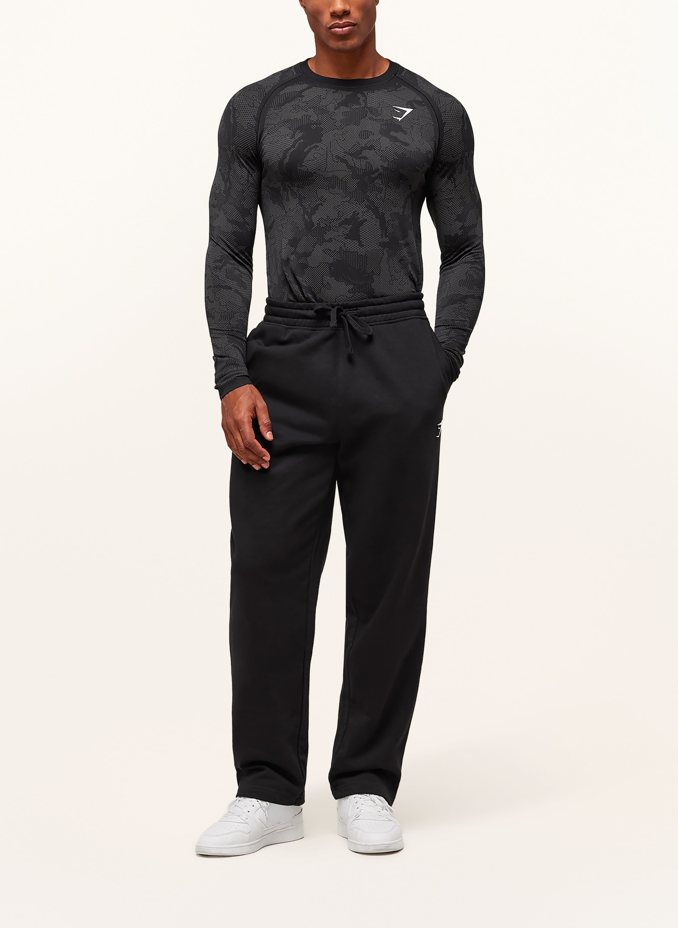 GYMSHARK Longsleeve GEO SEAMLESS: SCHWARZ / DUNKELGRAU / WEISS