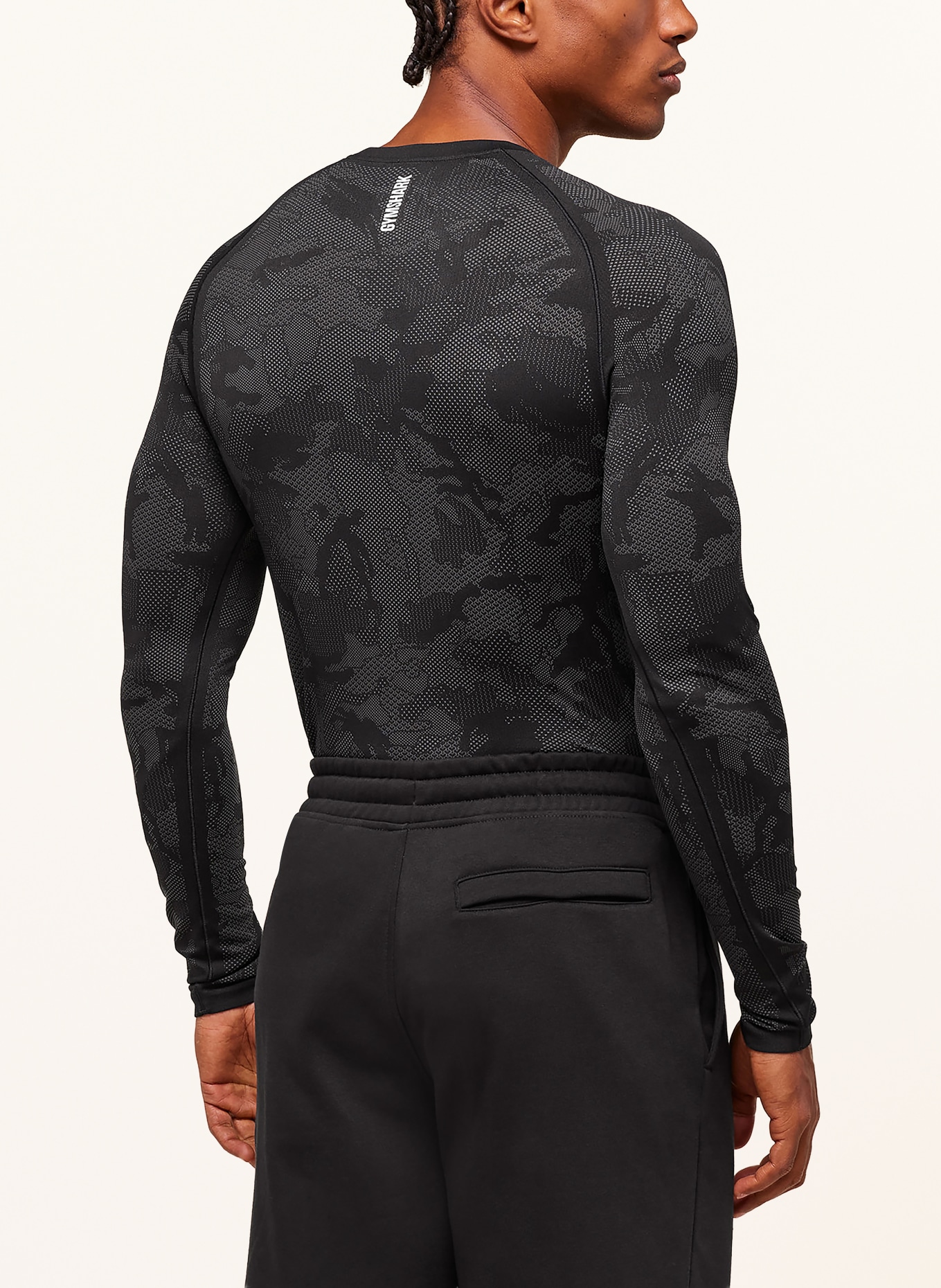 GYMSHARK Longsleeve GEO SEAMLESS: SCHWARZ / DUNKELGRAU / WEISS
