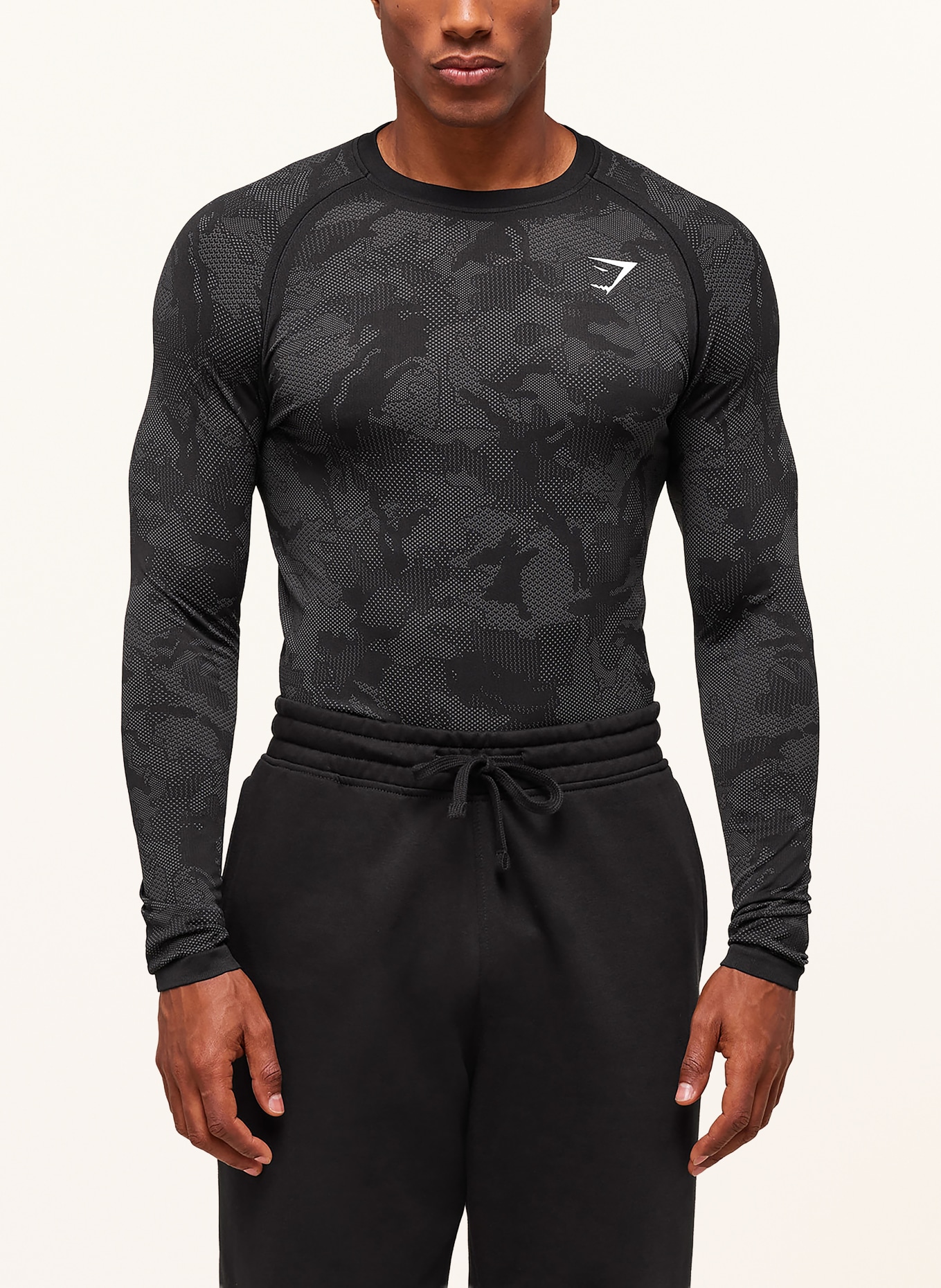 GYMSHARK Longsleeve GEO SEAMLESS: SCHWARZ / DUNKELGRAU / WEISS