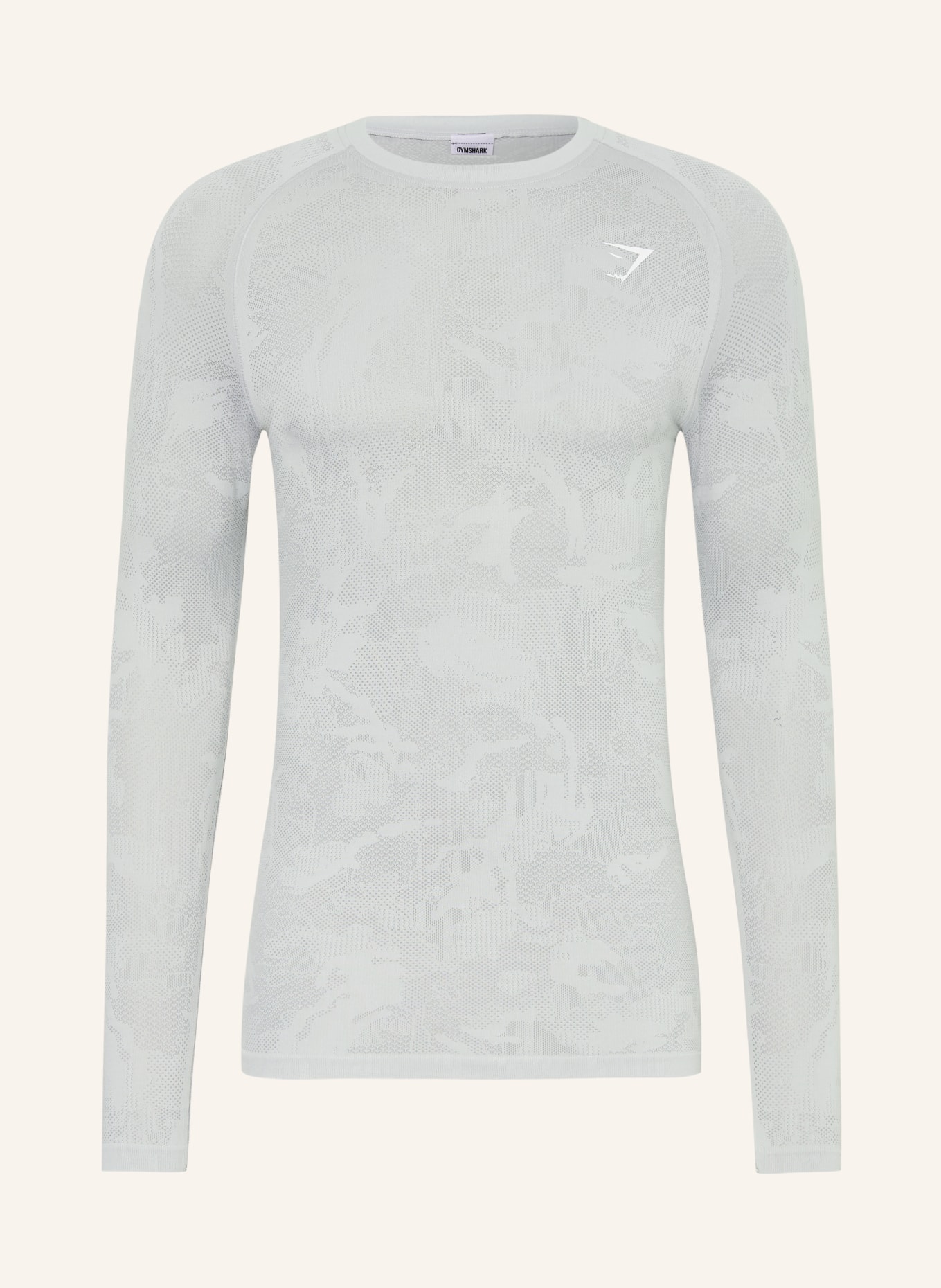 GYMSHARK Longsleeve GEO SEAMLESS: HELLGRAU / WEISS
