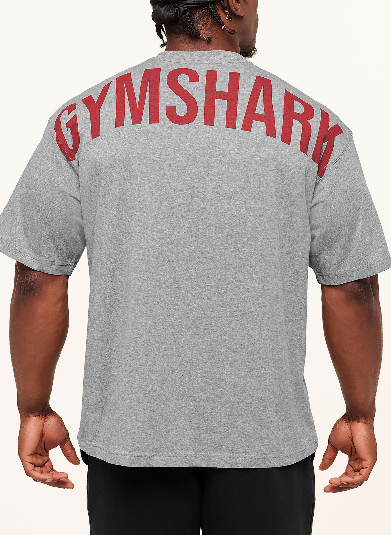 GYMSHARK Oversized-Shirt POWER: GRAU / DUNKELROT
