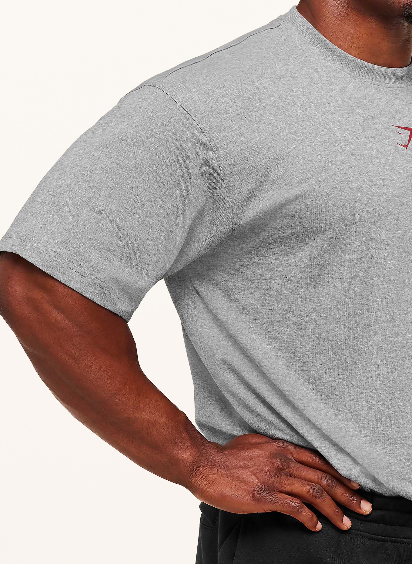 GYMSHARK Oversized-Shirt POWER: GRAU / DUNKELROT