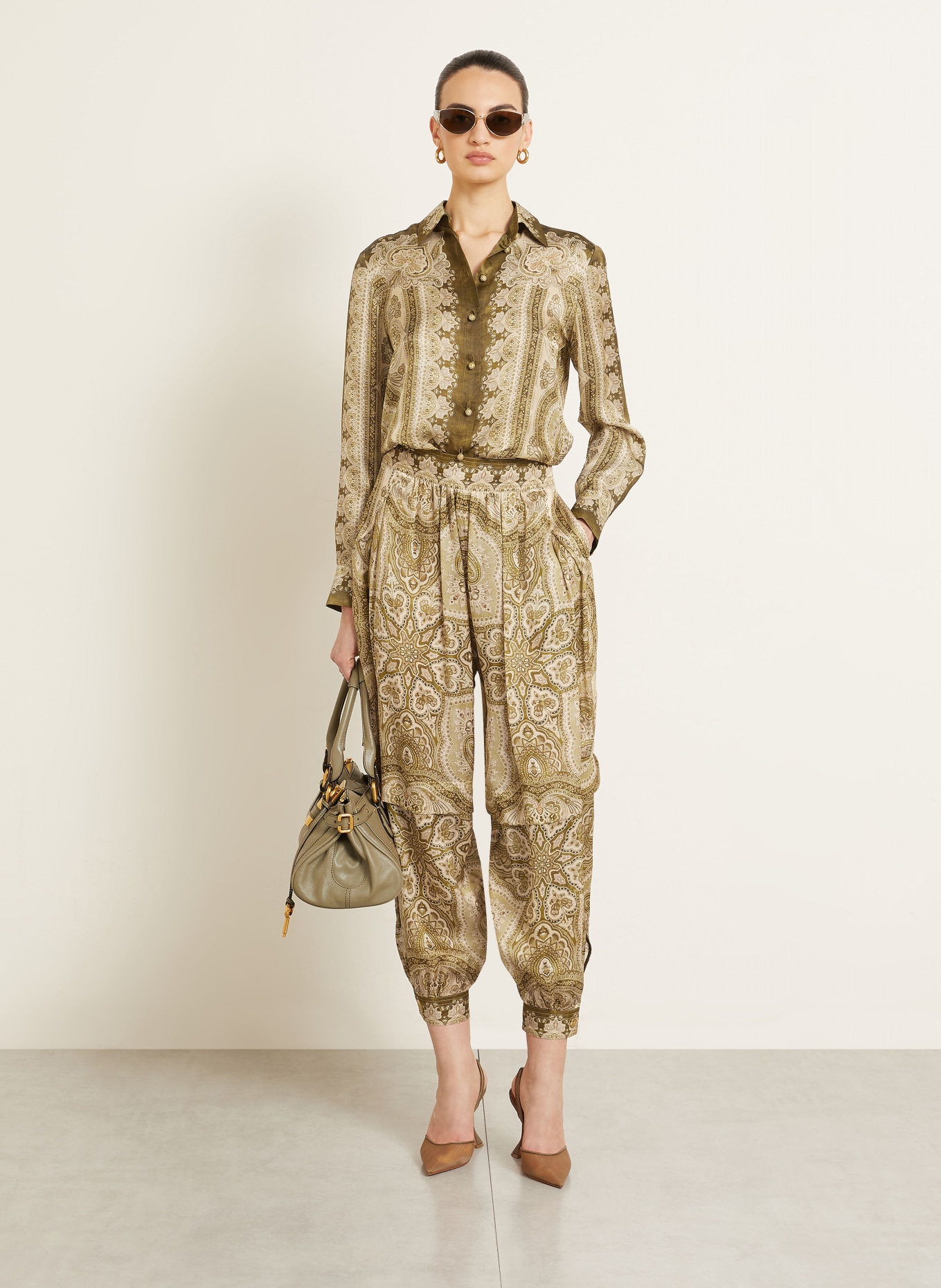 ZIMMERMANN Seidenhose LUNA: OLIV / HELLBRAUN / HELLGRÜN