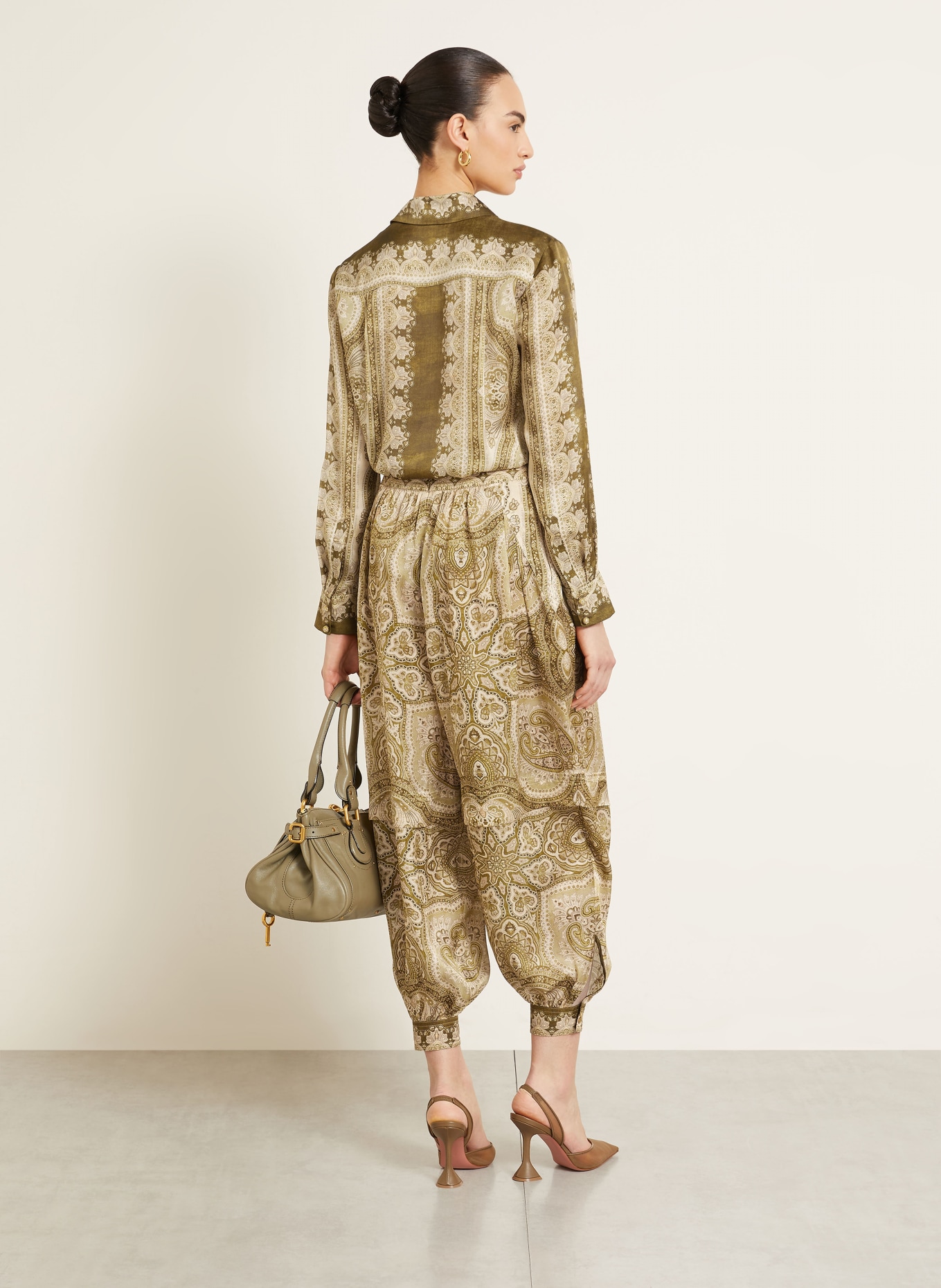 ZIMMERMANN Seidenhose LUNA: OLIV / HELLBRAUN / HELLGRÜN