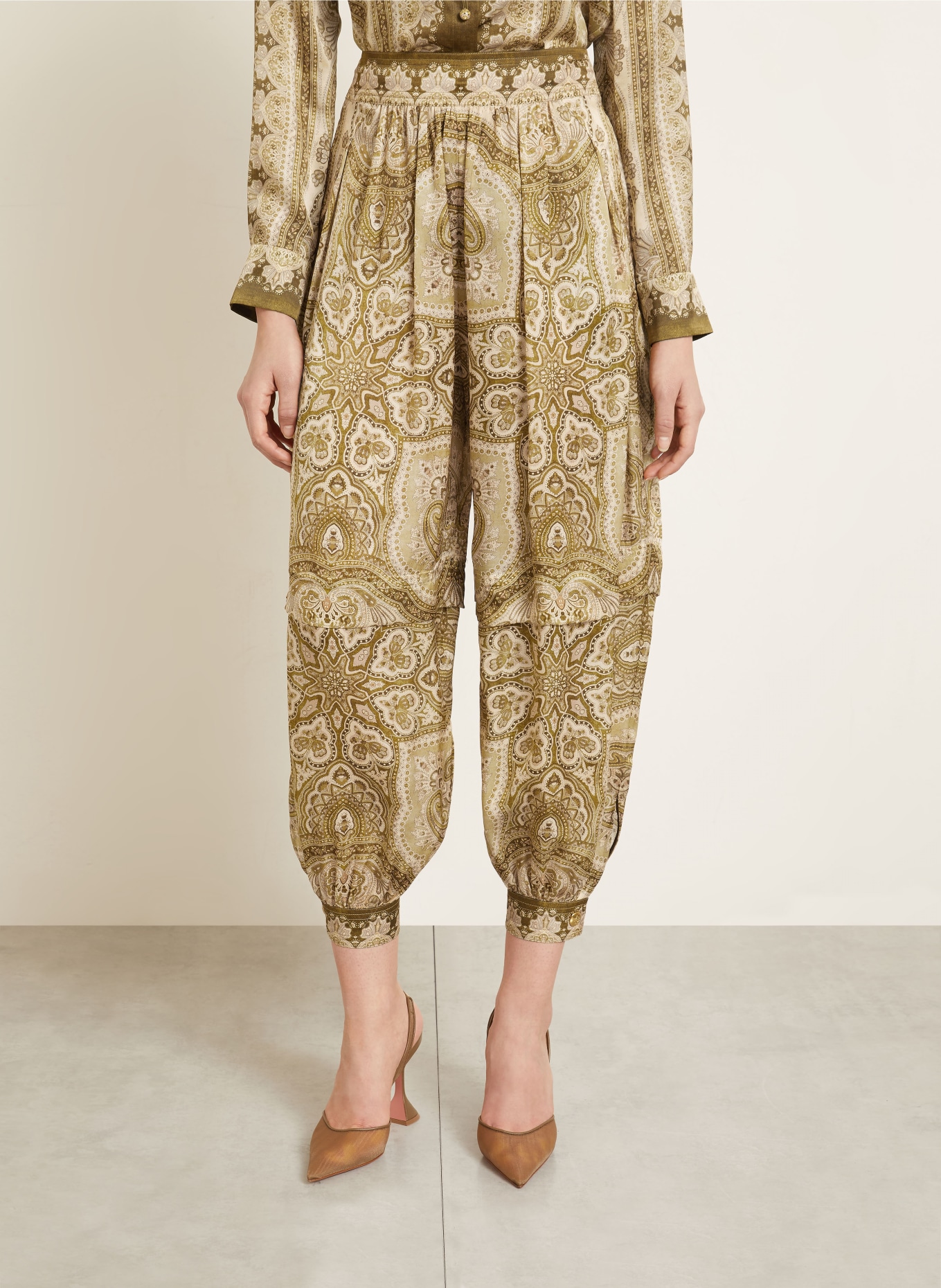 ZIMMERMANN Seidenhose LUNA: OLIV / HELLBRAUN / HELLGRÜN