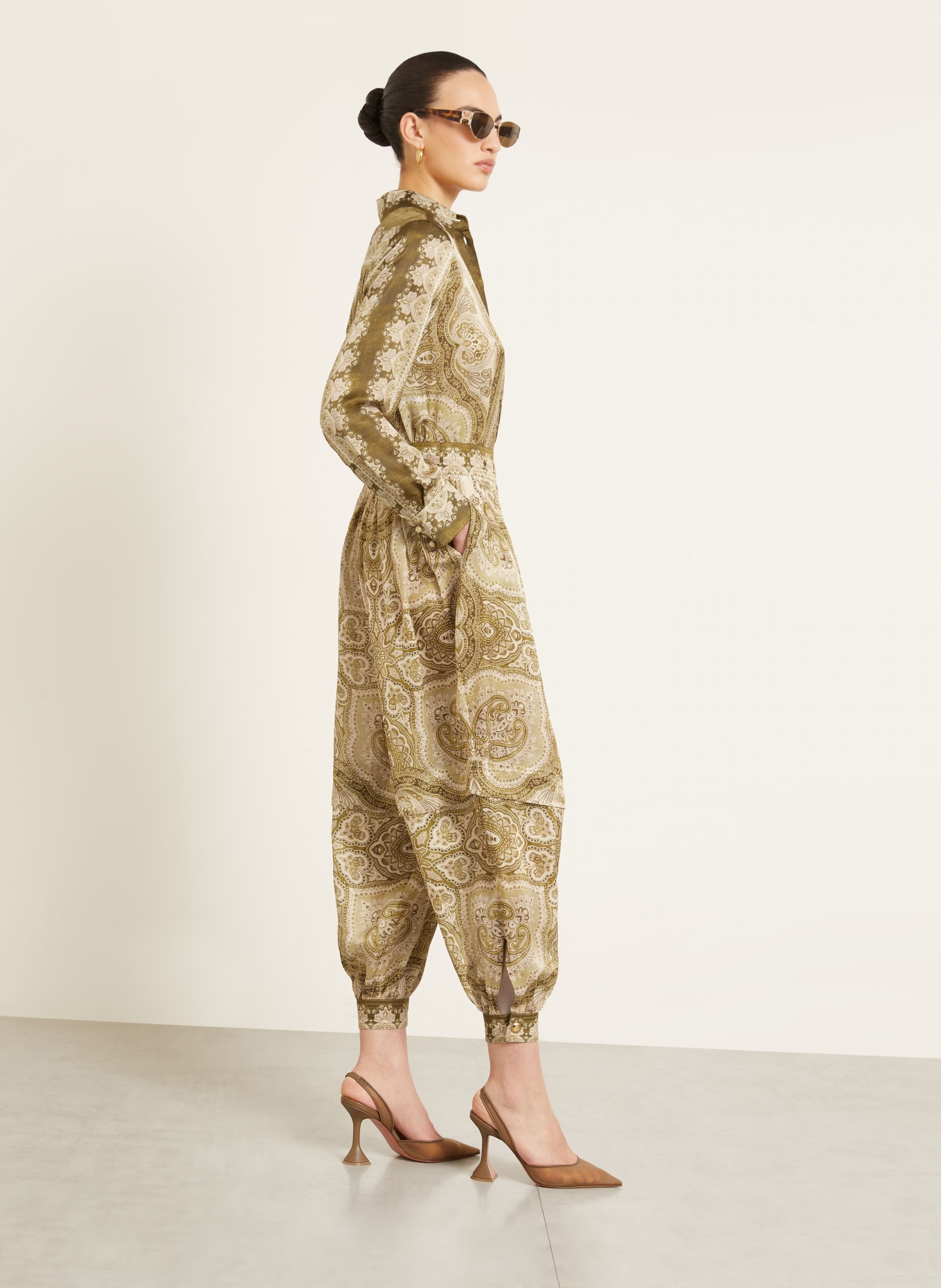 ZIMMERMANN Seidenhose LUNA: OLIV / HELLBRAUN / HELLGRÜN