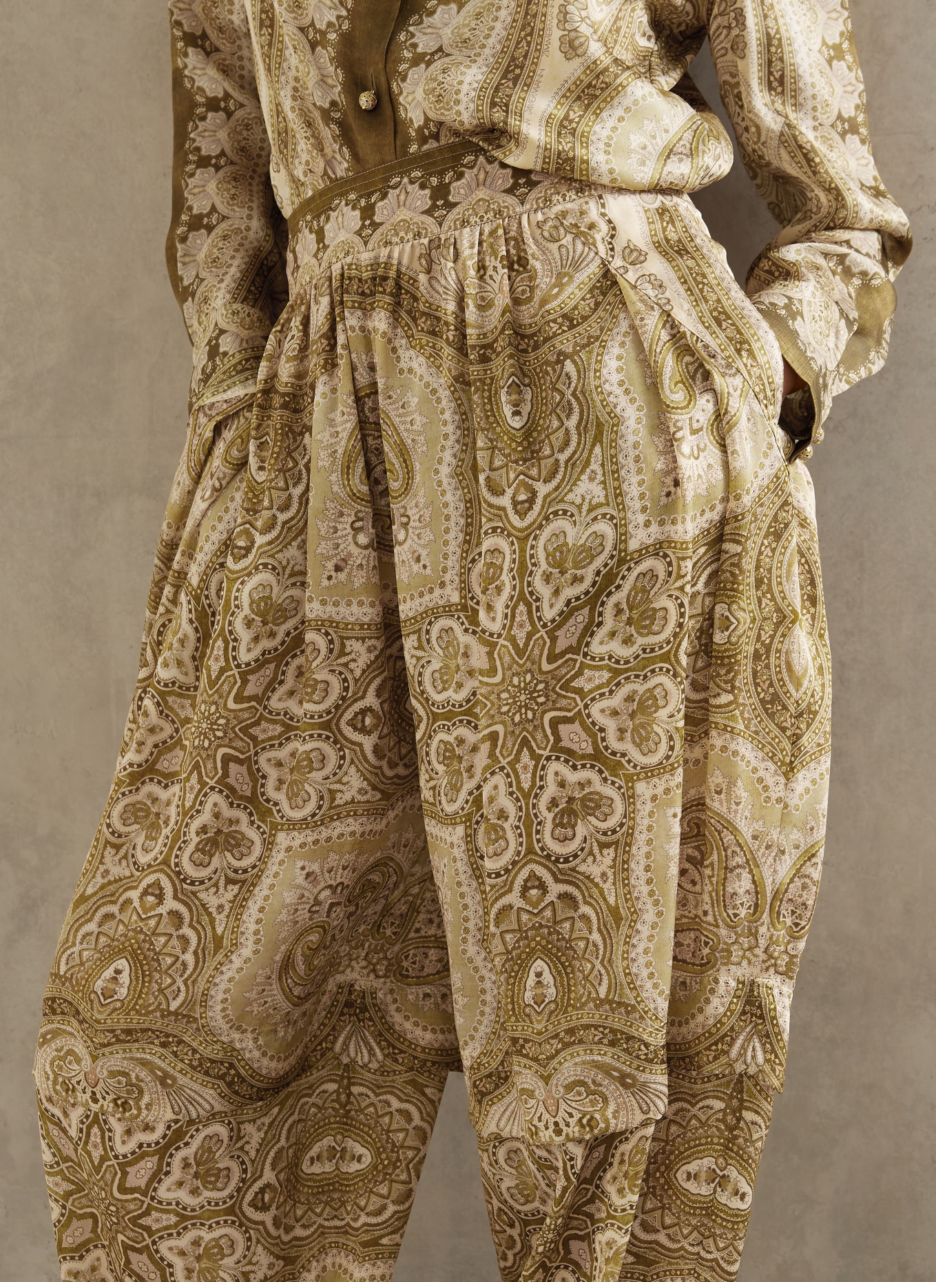 ZIMMERMANN Seidenhose LUNA: OLIV / HELLBRAUN / HELLGRÜN