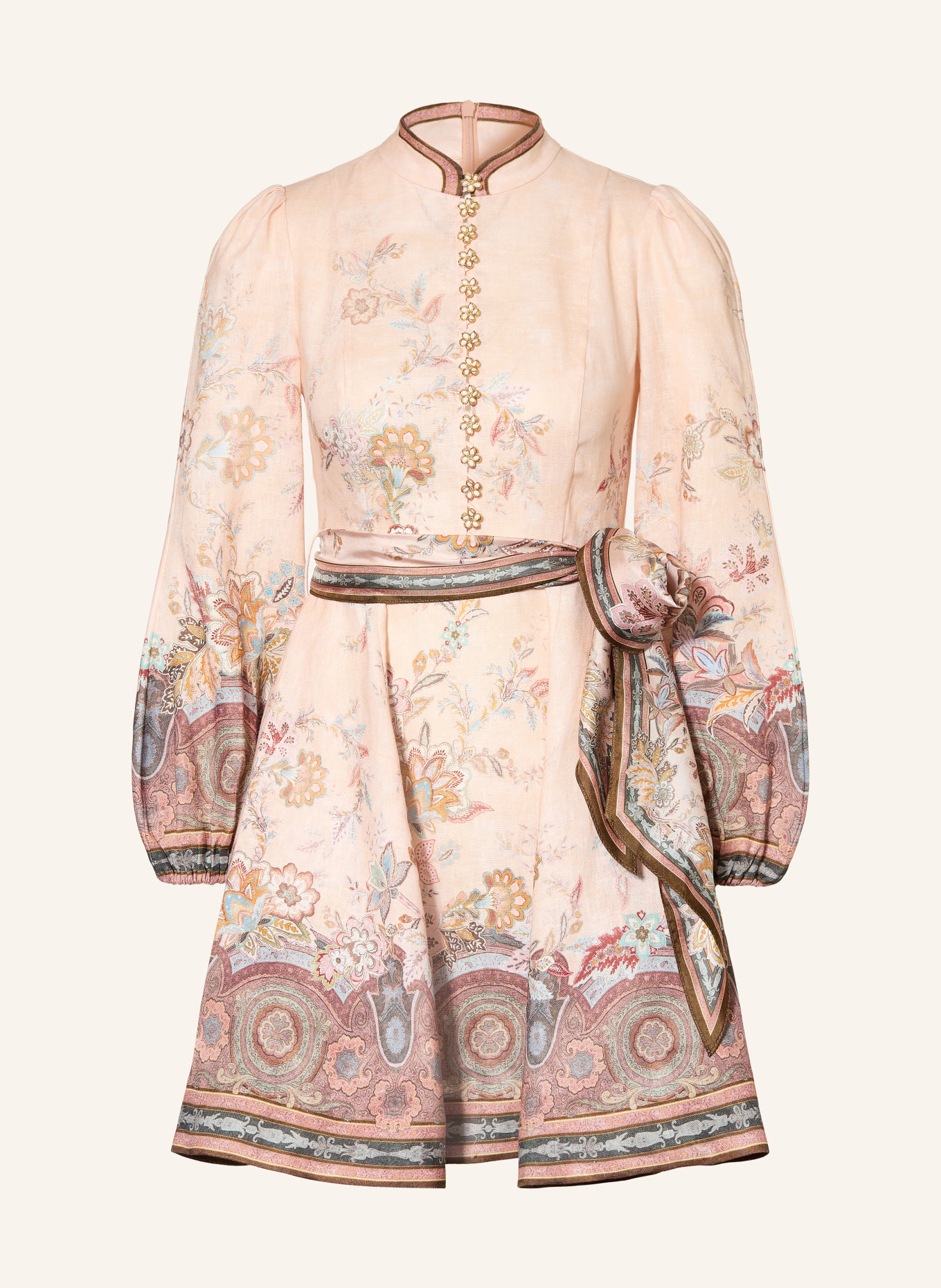 ZIMMERMANN Robe en lin ALCHEMY: ROSÉ / MARRON FONCÉ / VERT