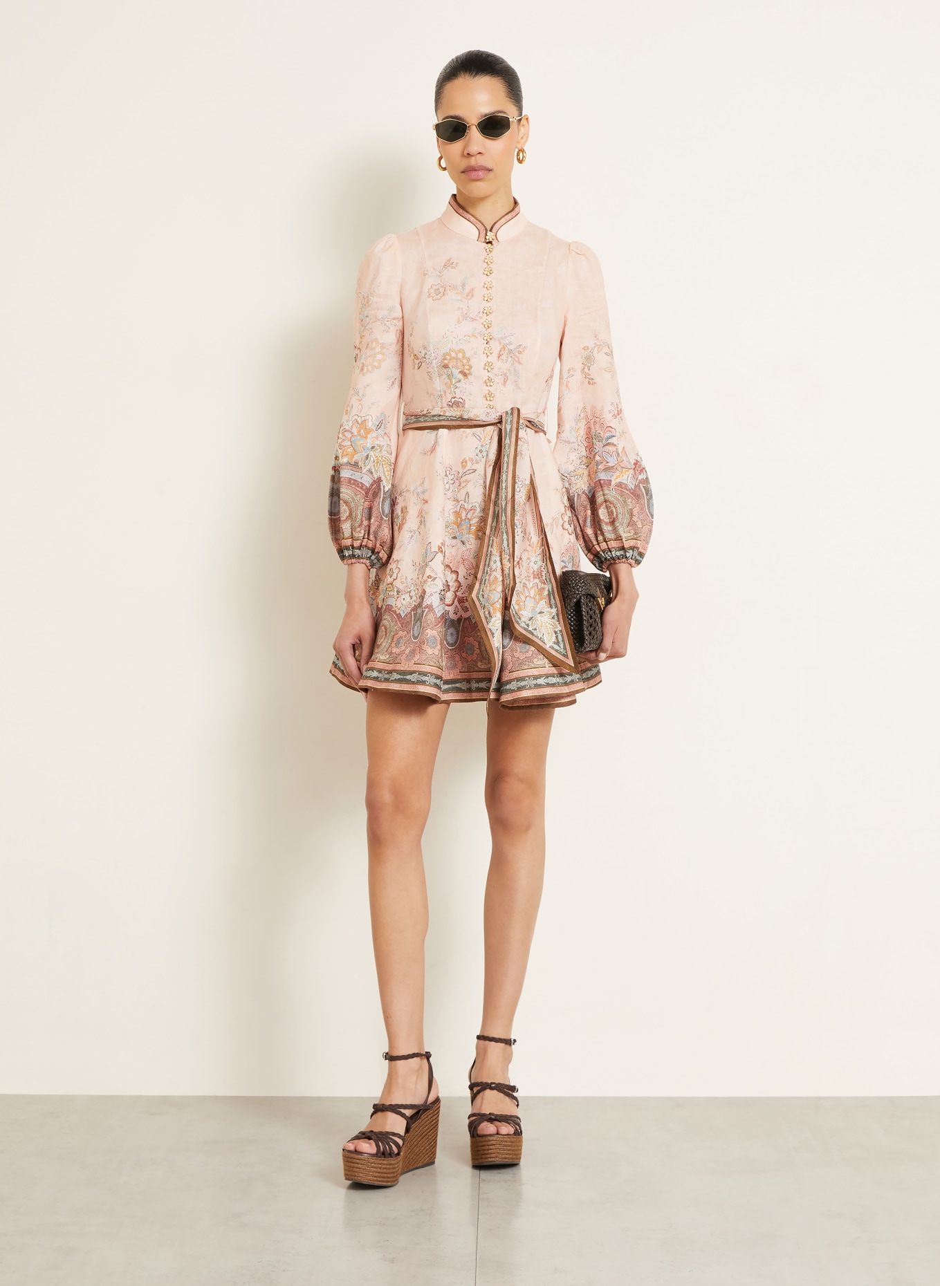 ZIMMERMANN Robe en lin ALCHEMY: ROSÉ / MARRON FONCÉ / VERT
