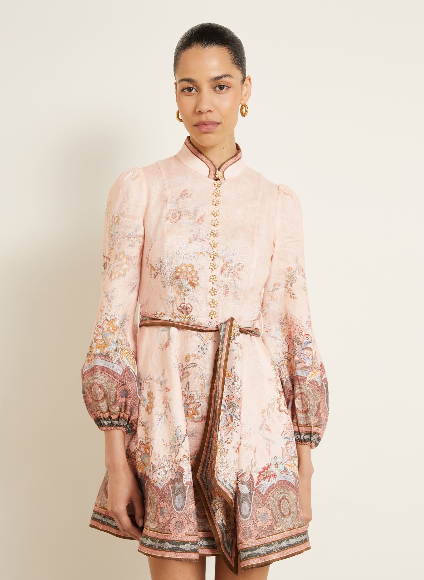 ZIMMERMANN Robe en lin ALCHEMY: ROSÉ / MARRON FONCÉ / VERT