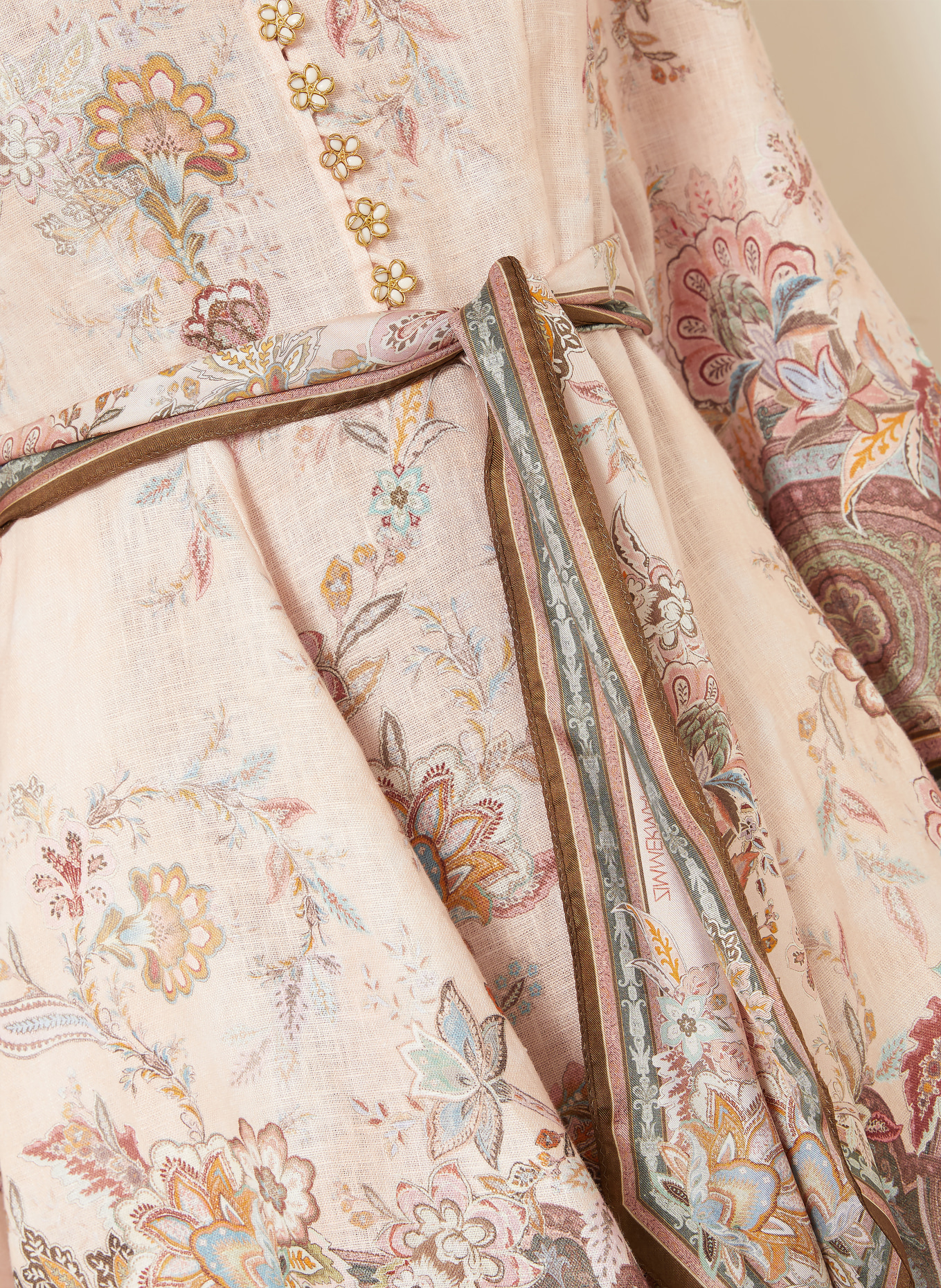 ZIMMERMANN Robe en lin ALCHEMY: ROSÉ / MARRON FONCÉ / VERT