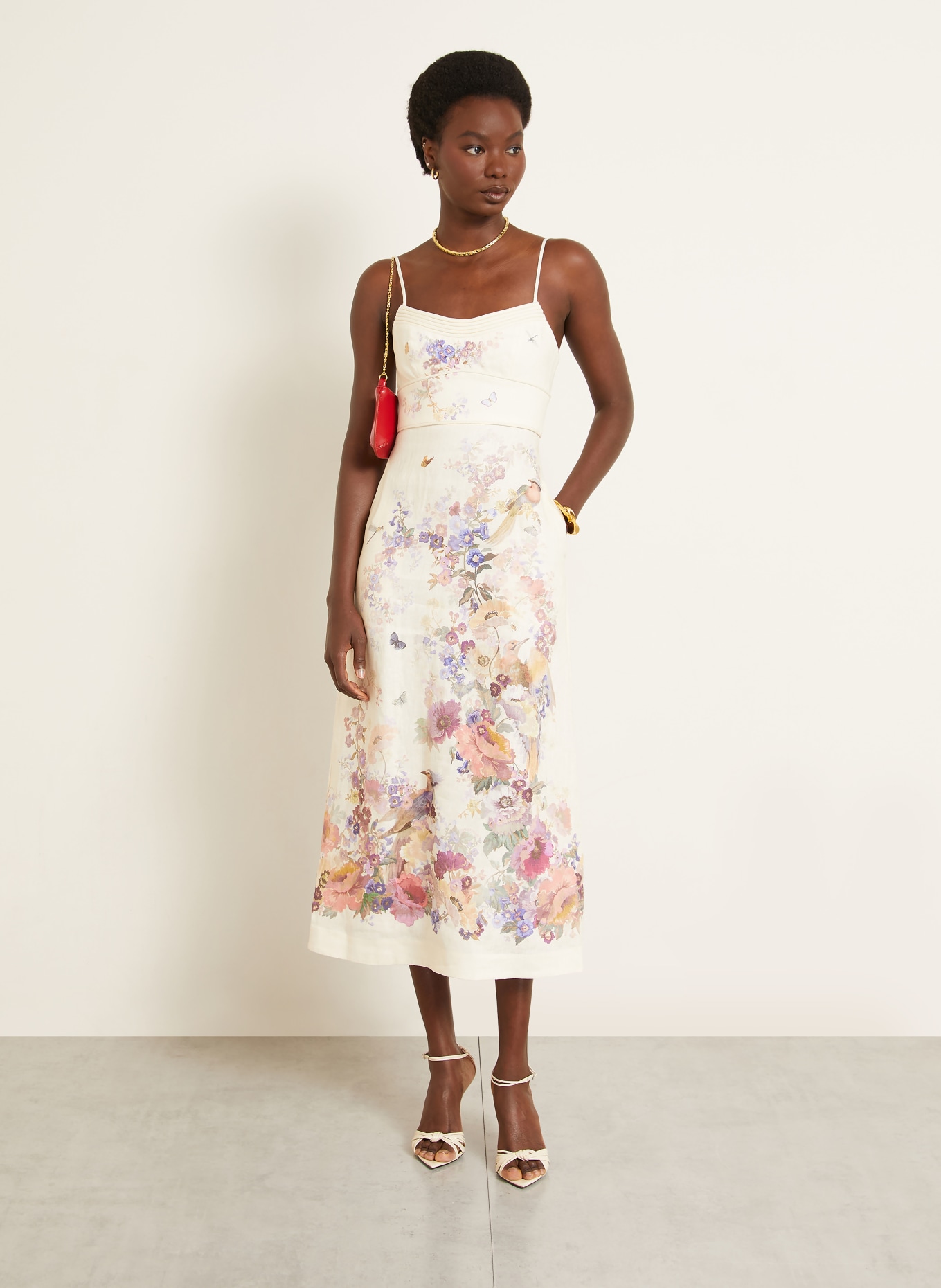 ZIMMERMANN Cocktailkleid ALCHEMY aus Leinen: CREME / HELLLILA / LACHS