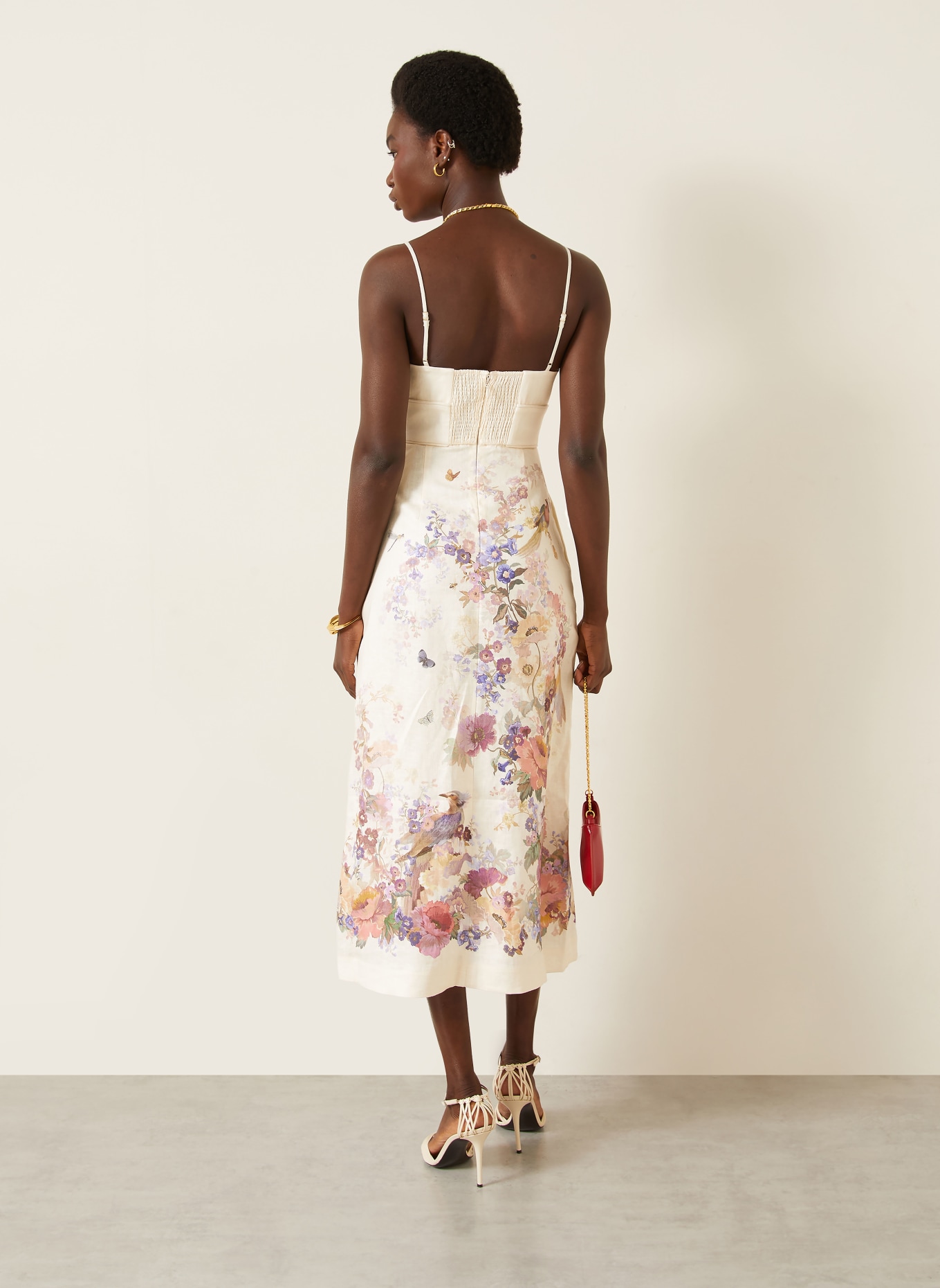 ZIMMERMANN Cocktailkleid ALCHEMY aus Leinen: CREME / HELLLILA / LACHS