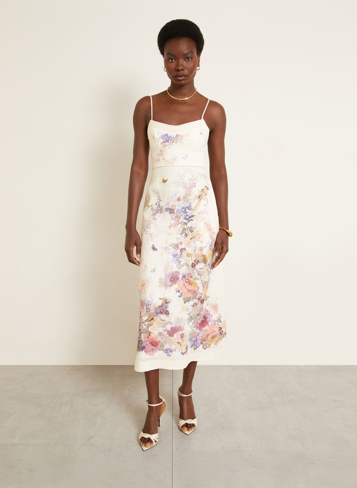 ZIMMERMANN Cocktailkleid ALCHEMY aus Leinen: CREME / HELLLILA / LACHS