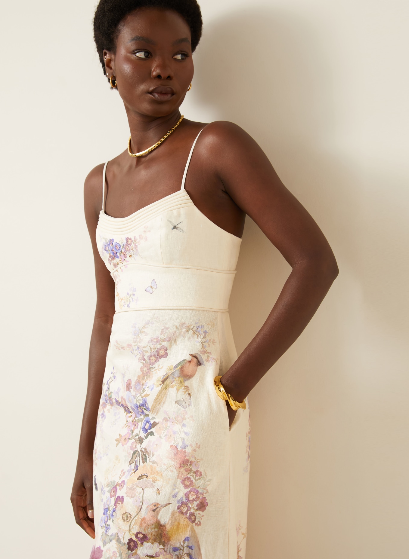 ZIMMERMANN Cocktailkleid ALCHEMY aus Leinen: CREME / HELLLILA / LACHS