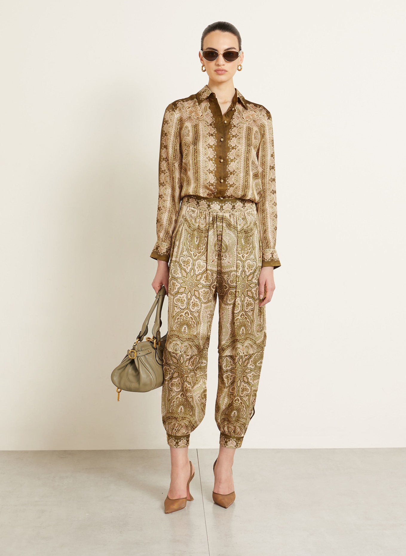 ZIMMERMANN Hemdbluse LUNA aus Seide: OLIV / HELLBRAUN / HELLGRÜN