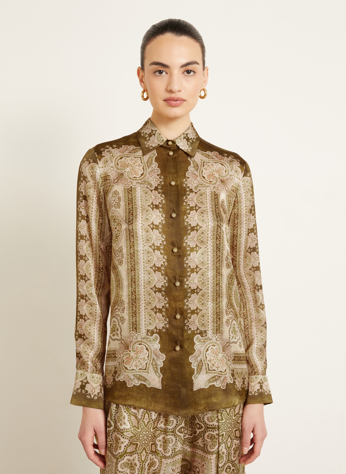 ZIMMERMANN Hemdbluse LUNA aus Seide: OLIV / HELLBRAUN / HELLGRÜN