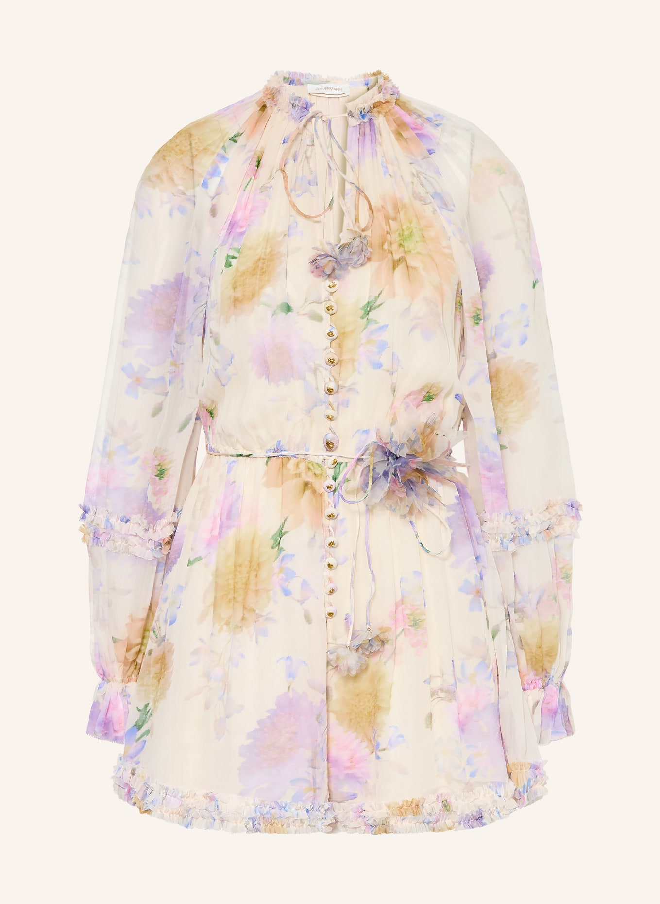 ZIMMERMANN LUNA Jumpsuit with Ruffles: LIGHT BROWN / LIGHT PURPLE / YELLOW