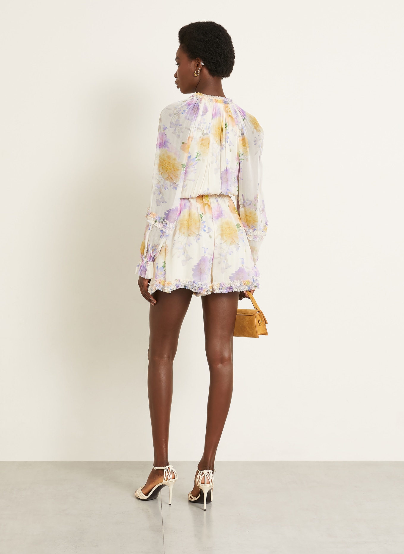 ZIMMERMANN LUNA Jumpsuit with Ruffles: LIGHT BROWN / LIGHT PURPLE / YELLOW