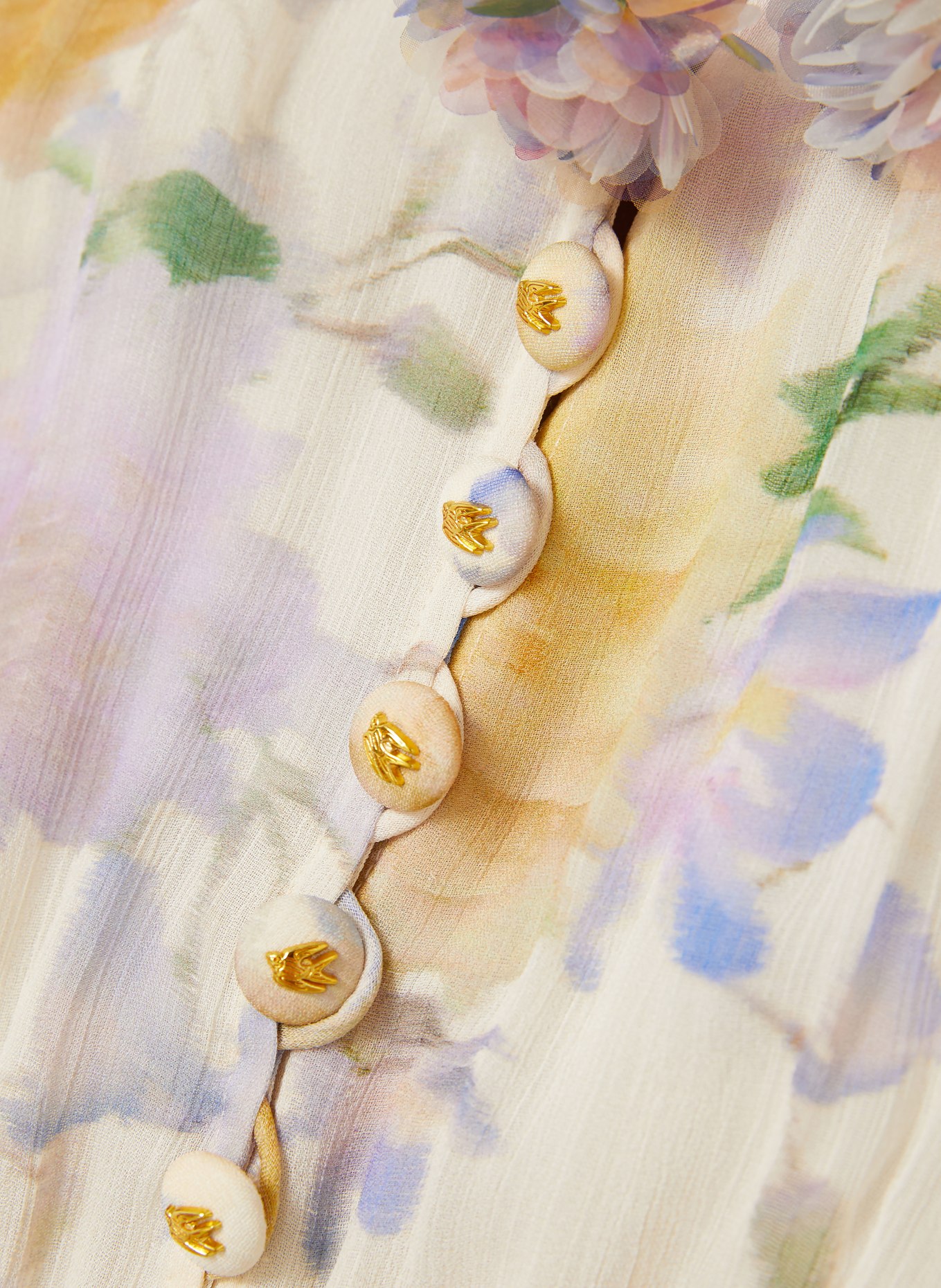 ZIMMERMANN LUNA Jumpsuit with Ruffles: LIGHT BROWN / LIGHT PURPLE / YELLOW