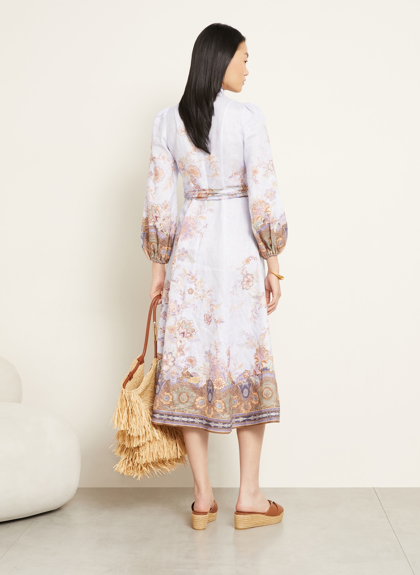 ZIMMERMANN Chemise en lin LUNA à manches 3/4: BLEU CLAIR / MARRON / LILAS CLAIR