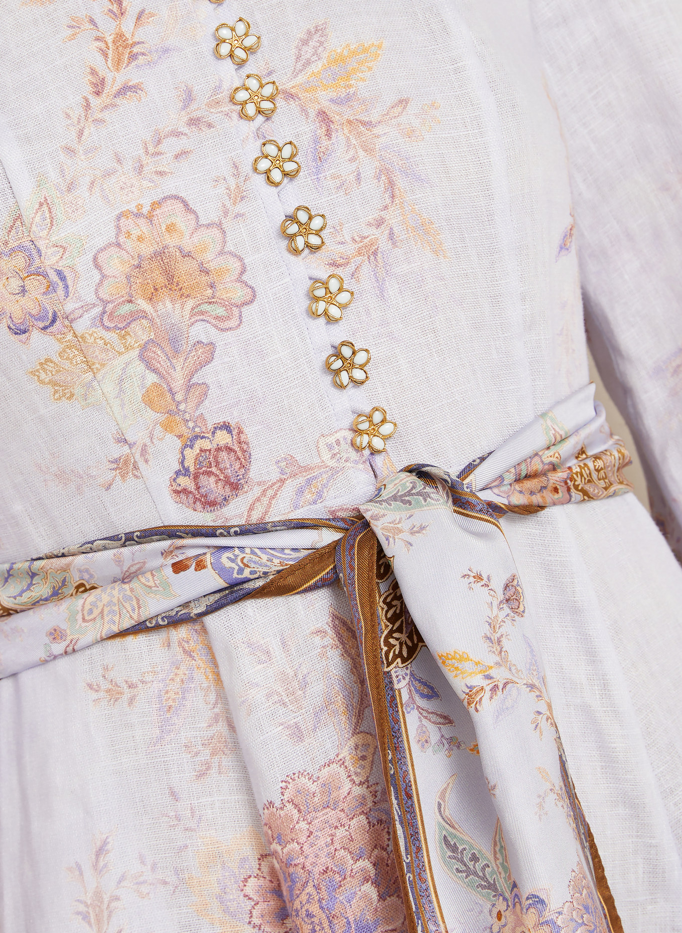 ZIMMERMANN Chemise en lin LUNA à manches 3/4: BLEU CLAIR / MARRON / LILAS CLAIR