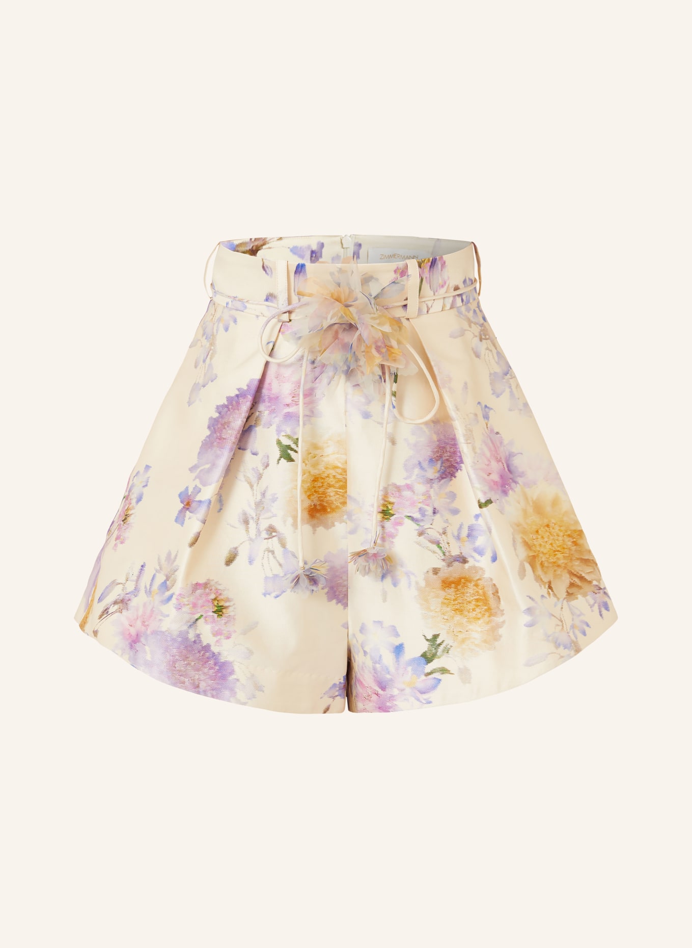 ZIMMERMANN Shorts LUNA mit Seide: CREME / LILA / DUNKELORANGE