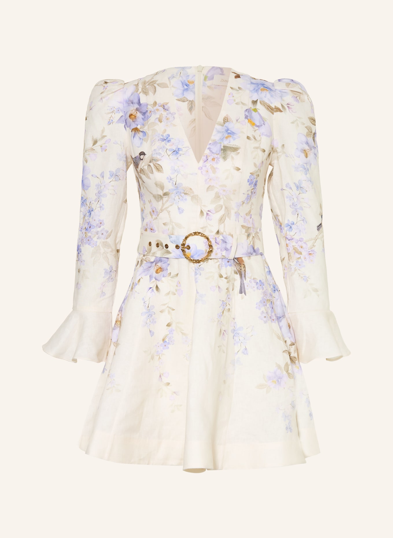 ZIMMERMANN Leinenkleid LUNA: CREME / DUNKELGELB / HELLBLAU