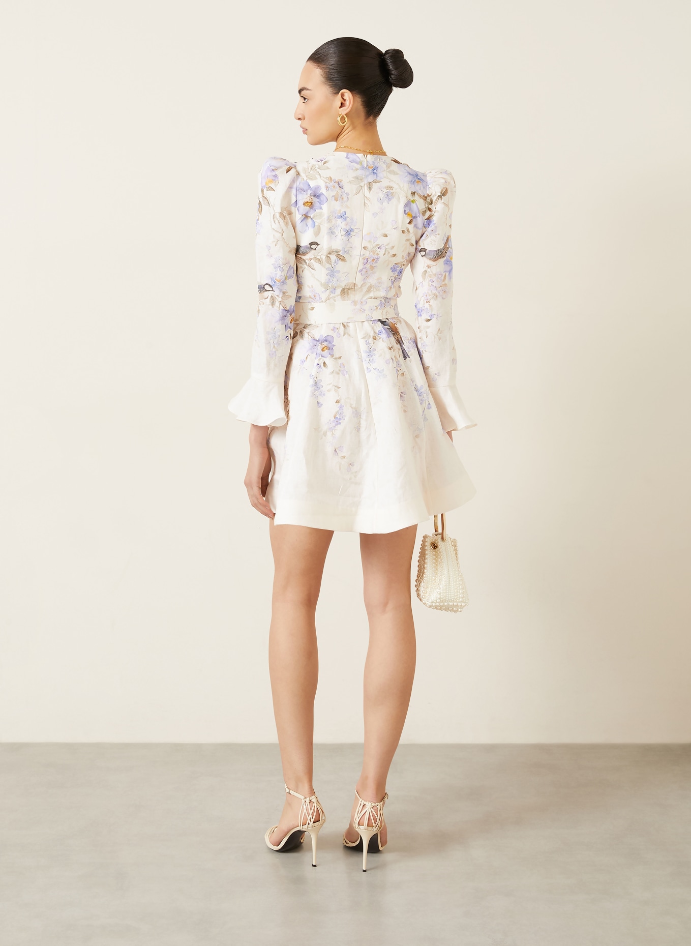 ZIMMERMANN Leinenkleid LUNA: CREME / DUNKELGELB / HELLBLAU